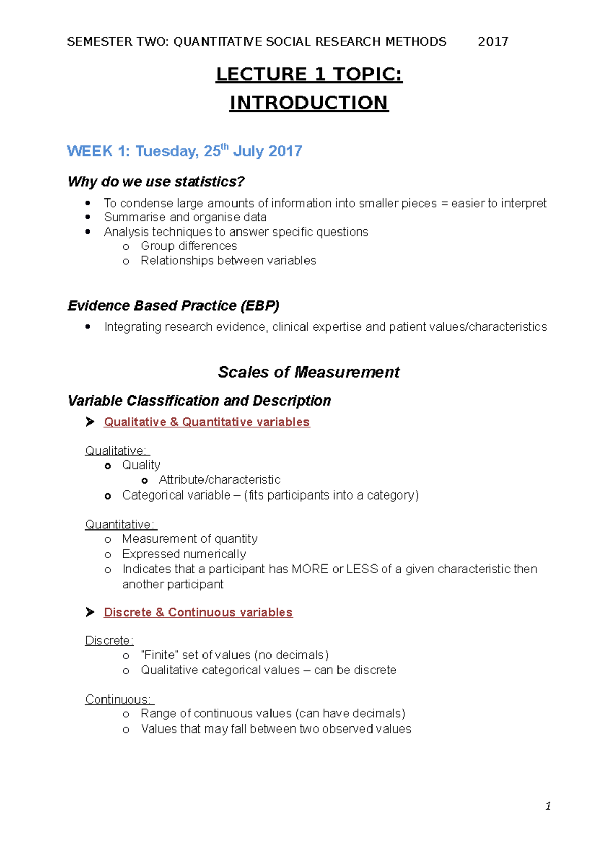 Quantitative Lecture Notes - LECTURE 1 TOPIC: INTRODUCTION WEEK 1 ...