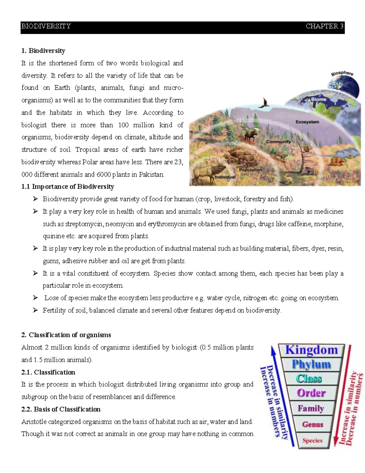 Biology (dragged) 3 - Chapter 3: Biodiversity - BIODIVERSITY CHAPTER 3 ...