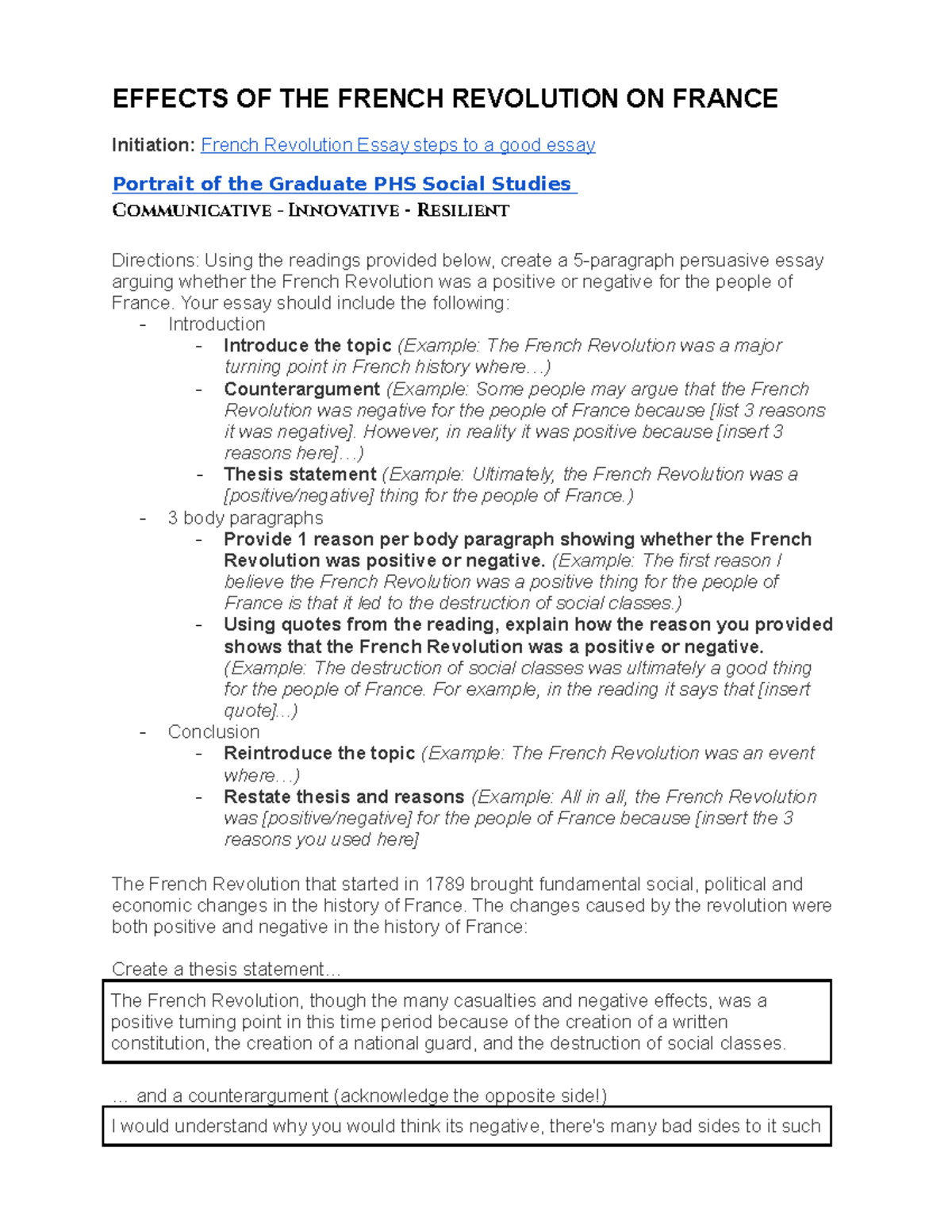 Effects OF THE French REV EFFECTS OF THE FRENCH REVOLUTION ON FRANCE