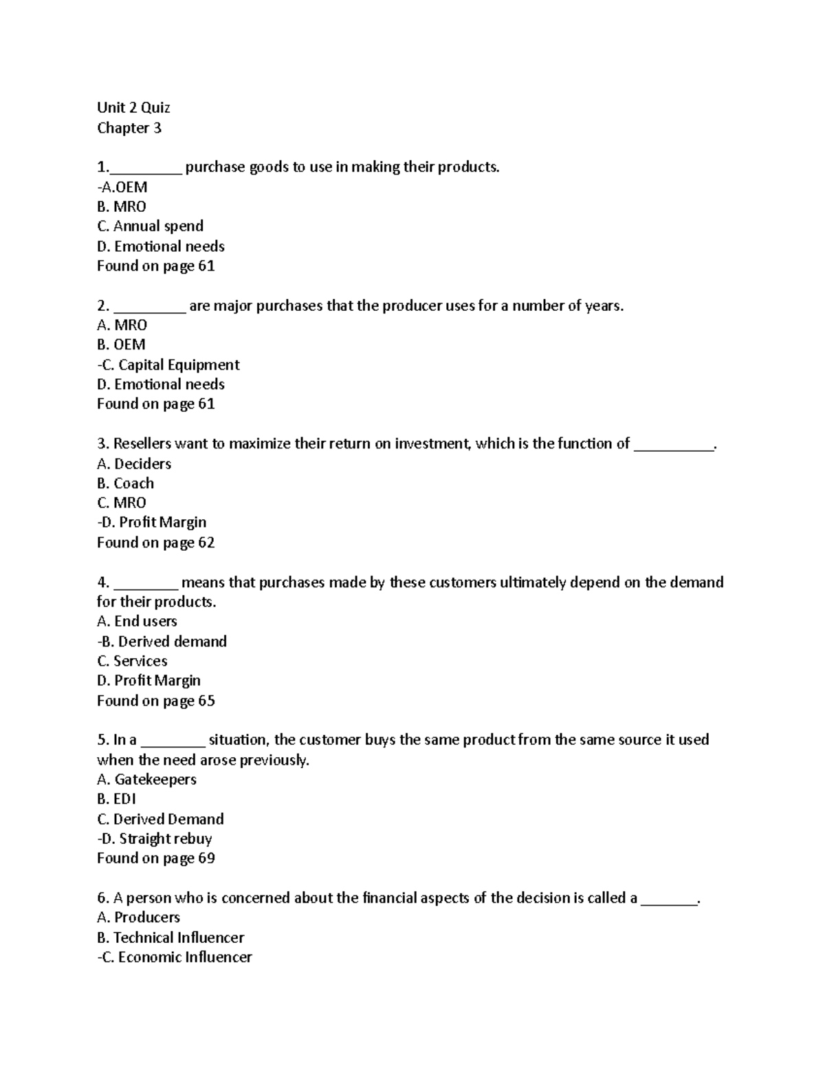 Unit 2 Quiz- Sales Mangement - Unit 2 Quiz Chapter 3 1 ...