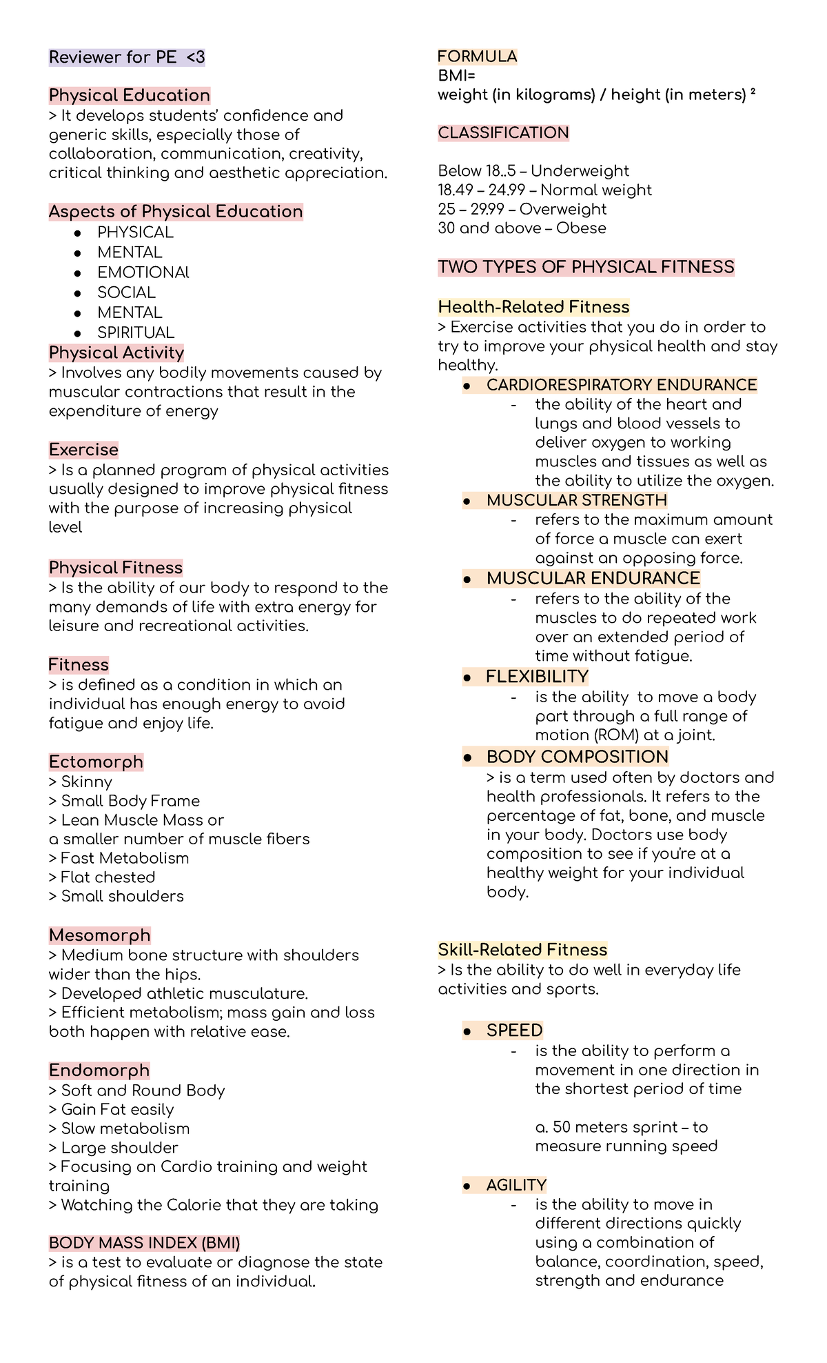 Reviewer for PE - Pathfit 1 - Reviewer for PE It develops students ...