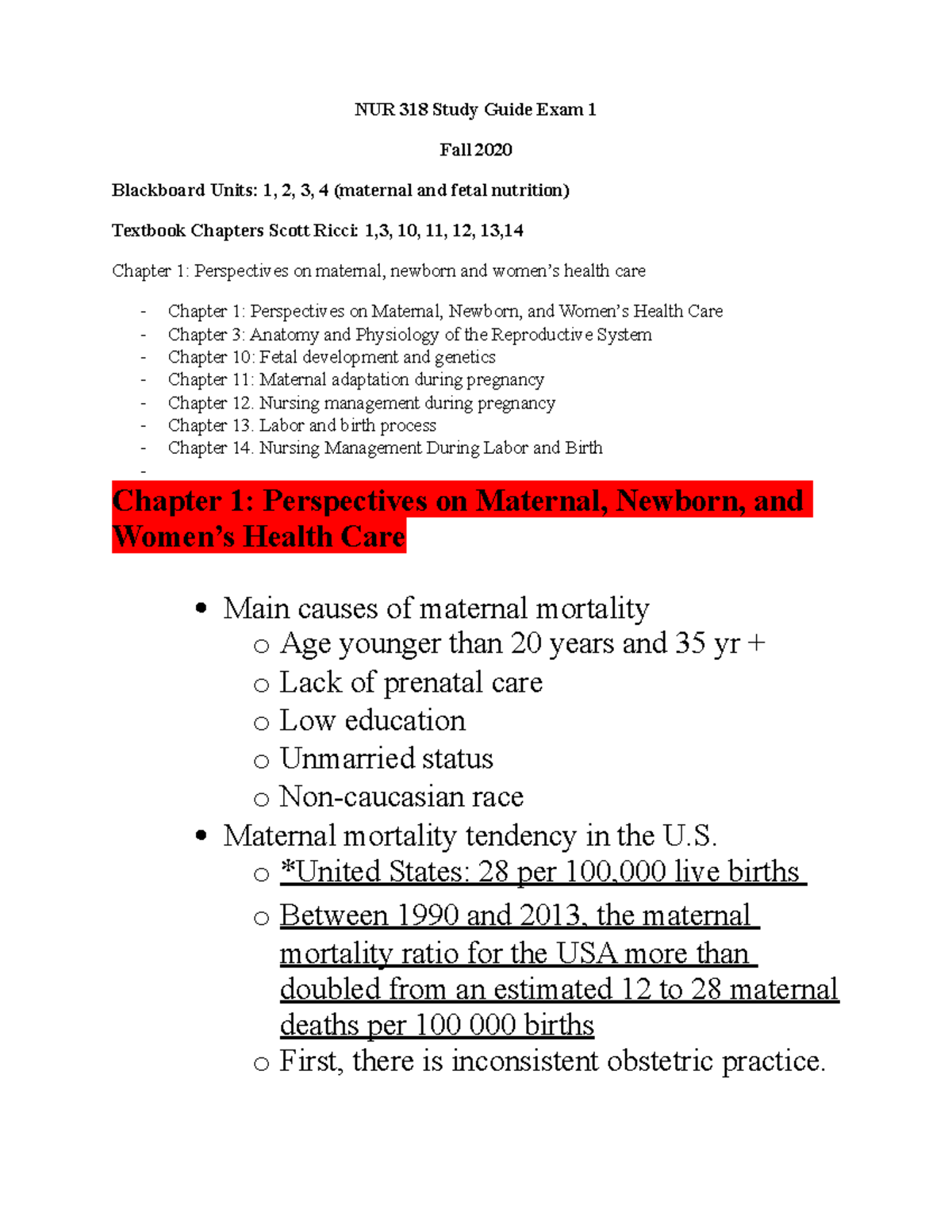 Study Guide Exam 1 Fall 2020 1 (1) - NUR 318 Study Guide Exam 1 Fall ...