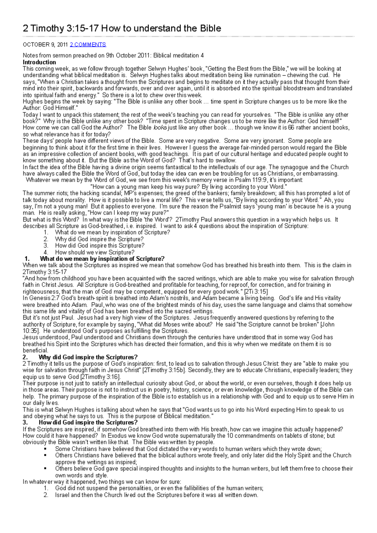 2 Timothy 3 - NOTES - 2 Timothy 3:15-17 How to understand the Bible ...