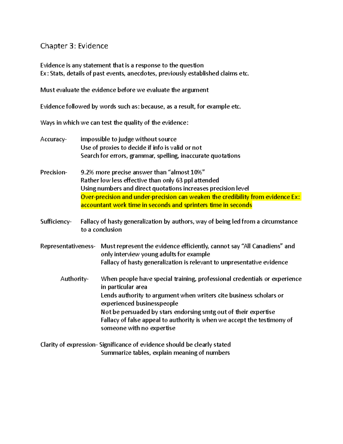Chapter 3 - notes for tis year - Chapter 3: Evidence Evidence is any ...