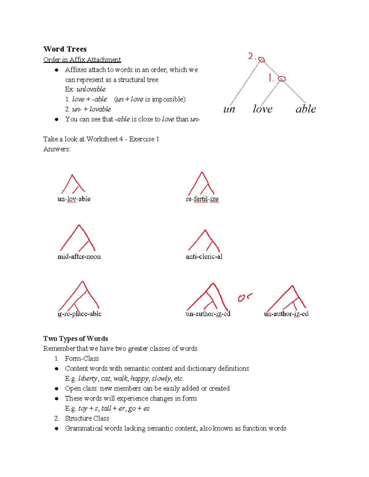 Lecture 4 Notes Structure Class Words I Word Trees Order in Affix