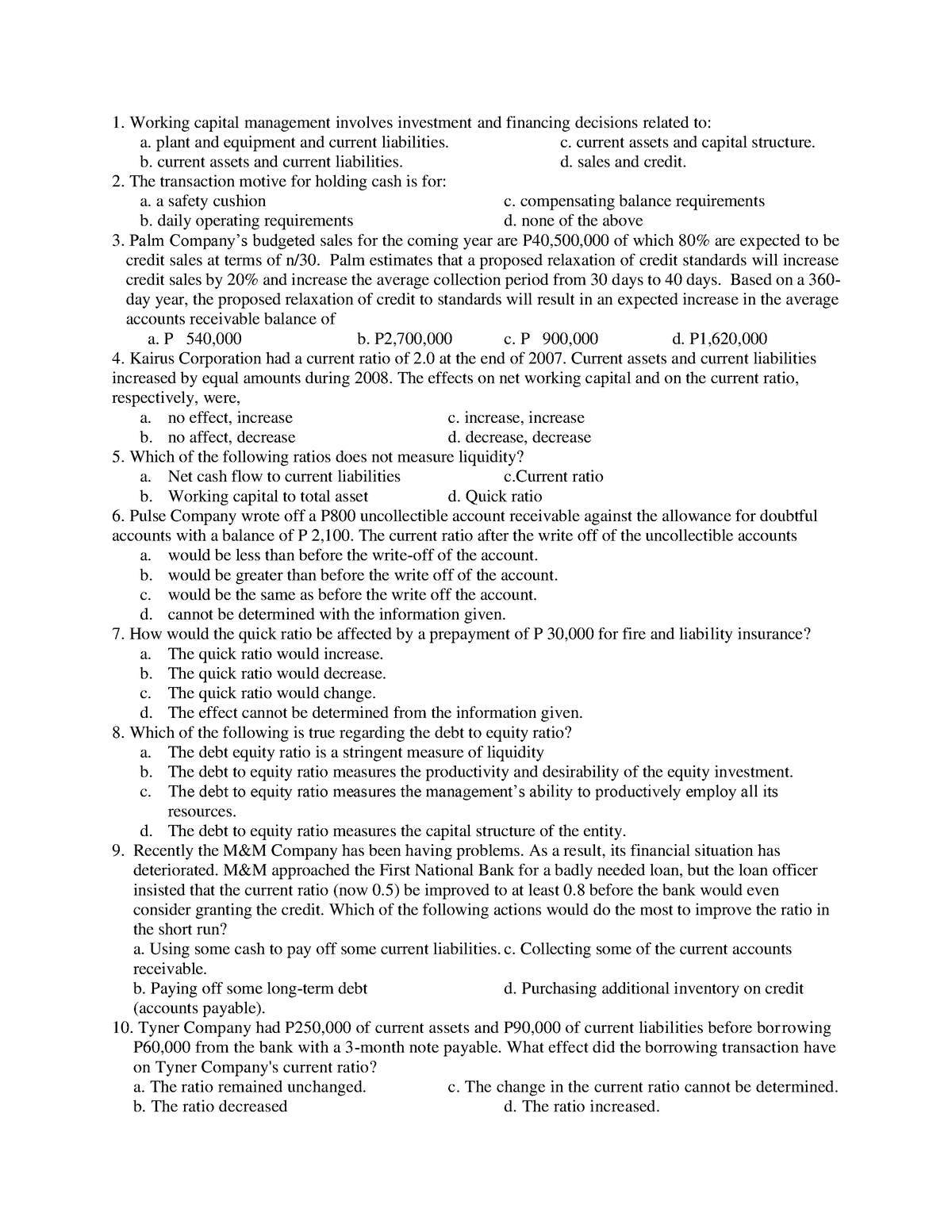 financing and business planning math quiz