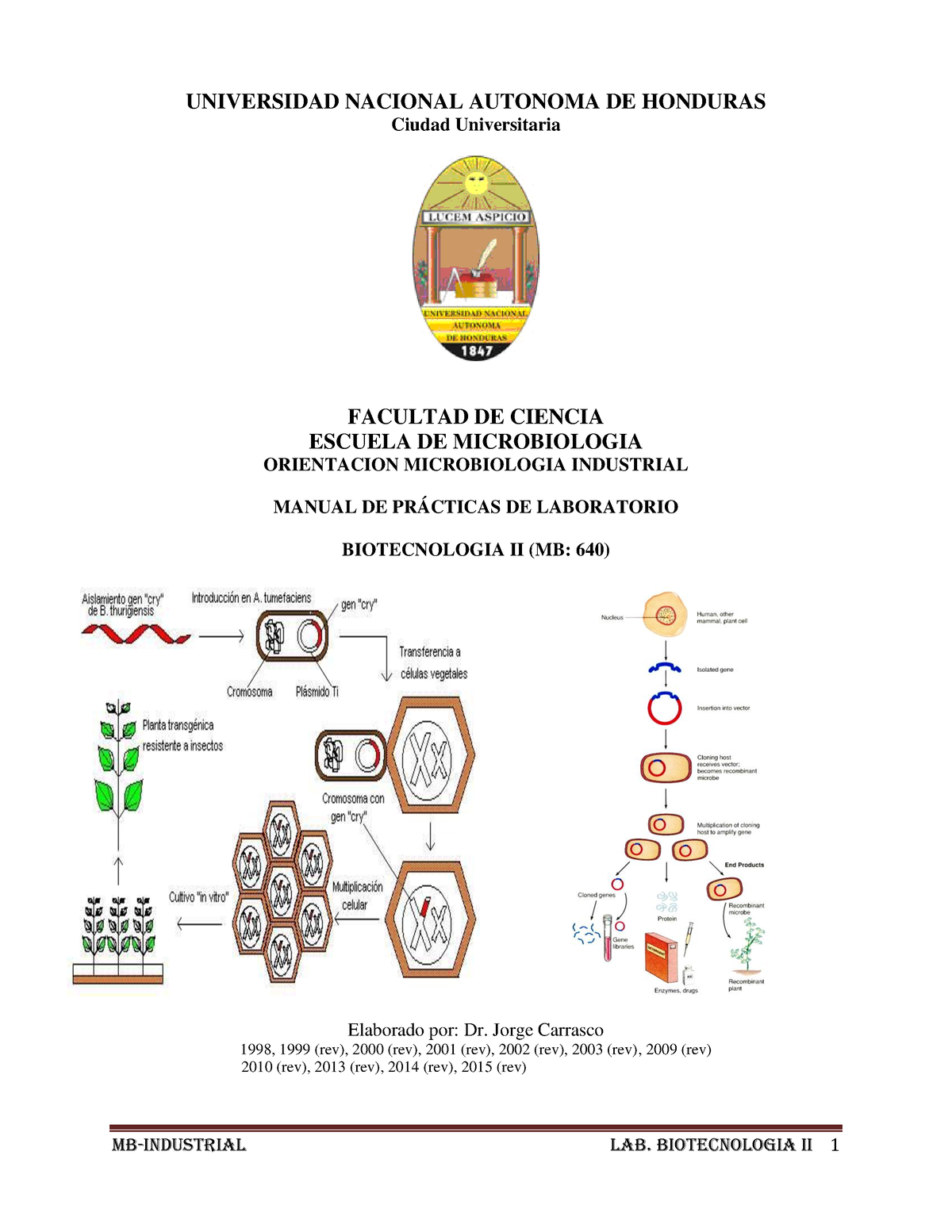 Manual De Lab Biotecnología Mb 370 Universidad Nacional Autonoma De Honduras Ciudad 1795