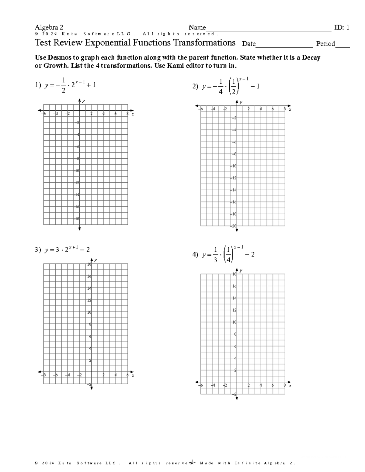 Test Review Exponential Functions Transformations - ©l Q 2 p 0 p 2 i 4 ...