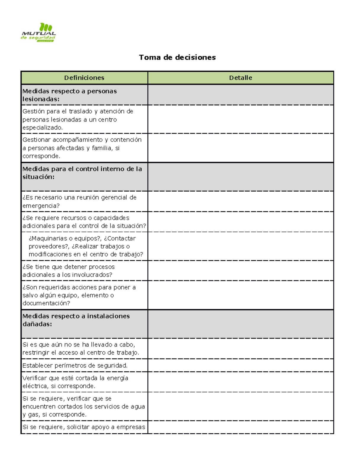 Modelo de formulario para la toma de decisiones - Toma de decisiones ...