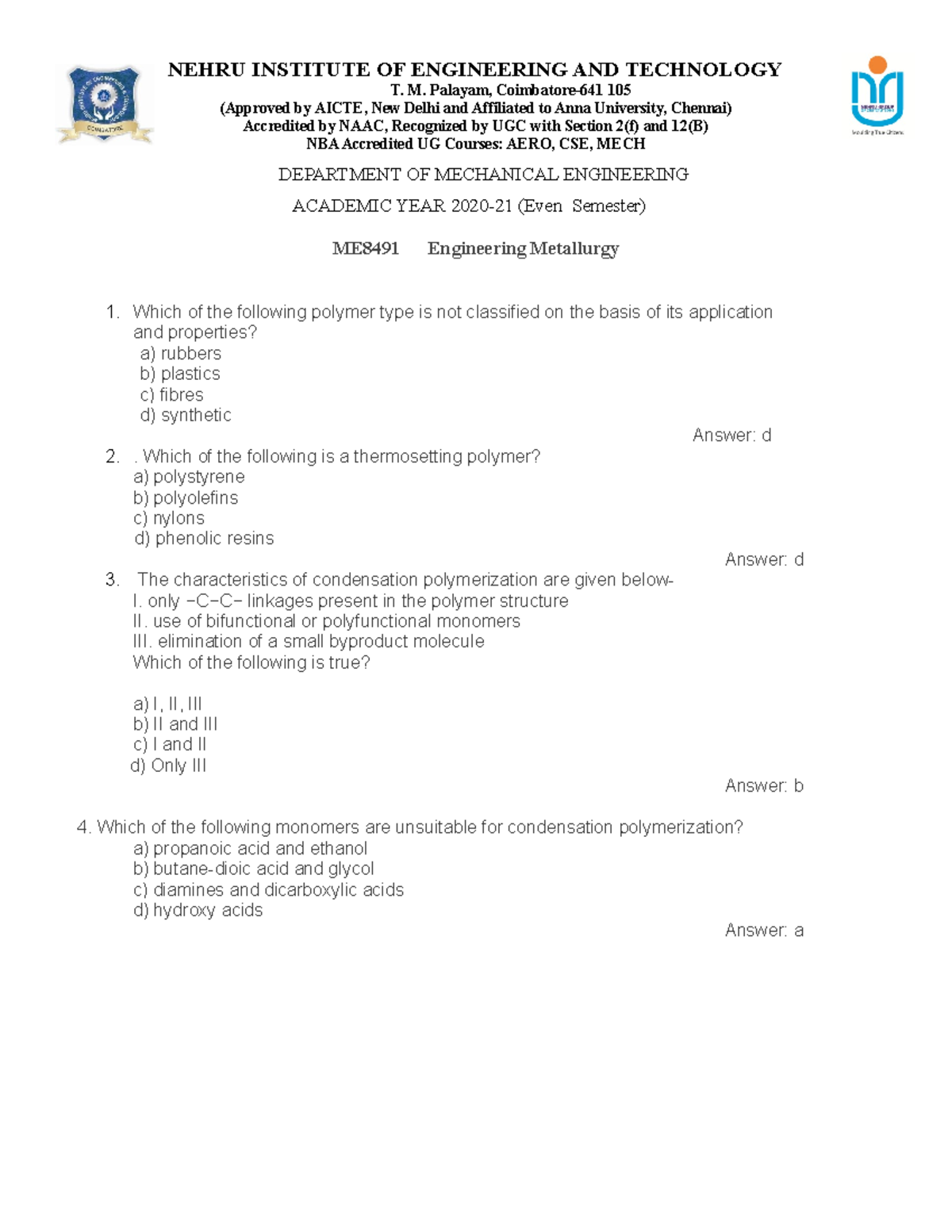 EM mcq - internal 3 with answers - 25 only - T. M. Palayam, Coimbatore ...