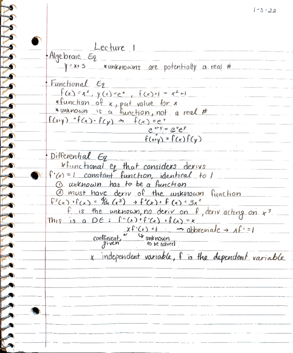 Differential Equations - Retin. Of X, Put Value  For. X Lecture 7 