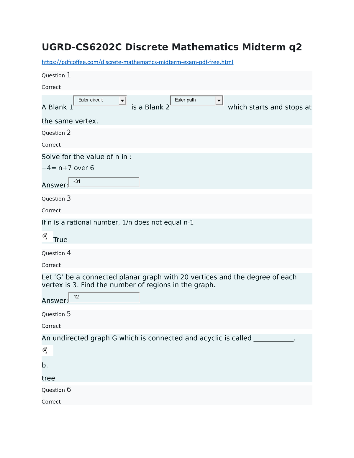 Midterm Quiz 2 And Lab Quiz 2 - UGRD-CS6202C Discrete Mathematics ...