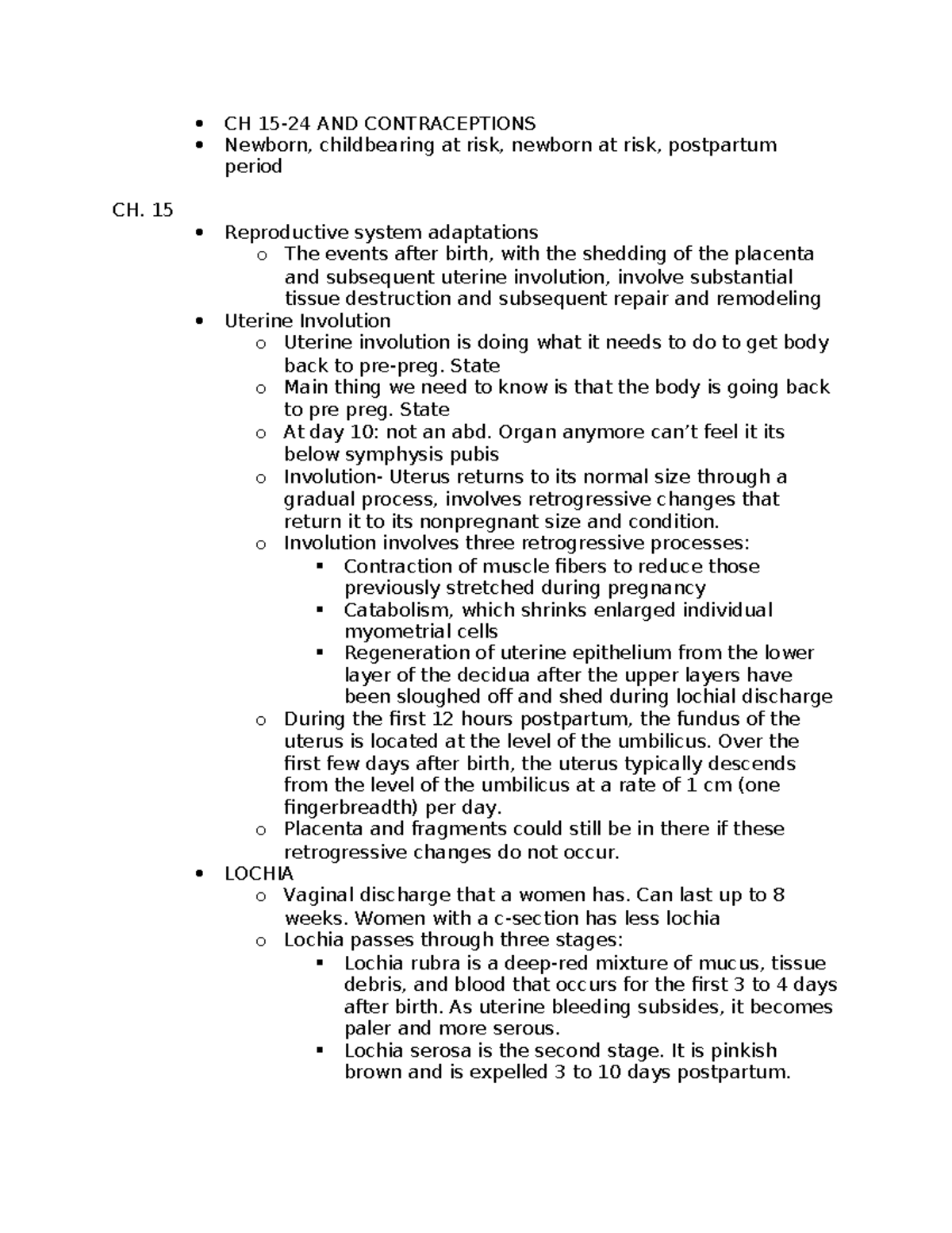 EXAM 2 OB - ob notes - CH 15-24 AND CONTRACEPTIONS Newborn ...