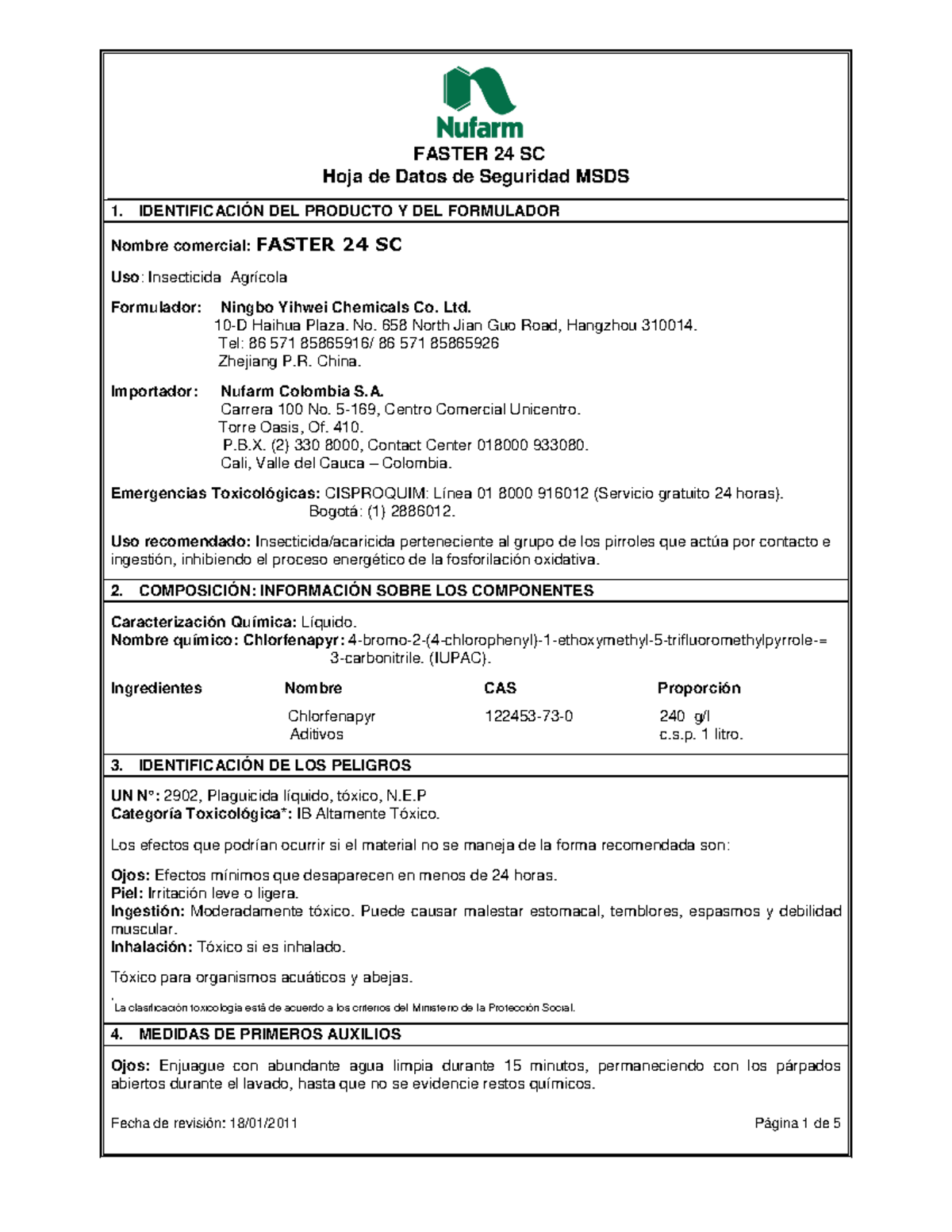Faster HDSM - fdsfsd - Hoja de Datos de Seguridad MSDS 1 ...