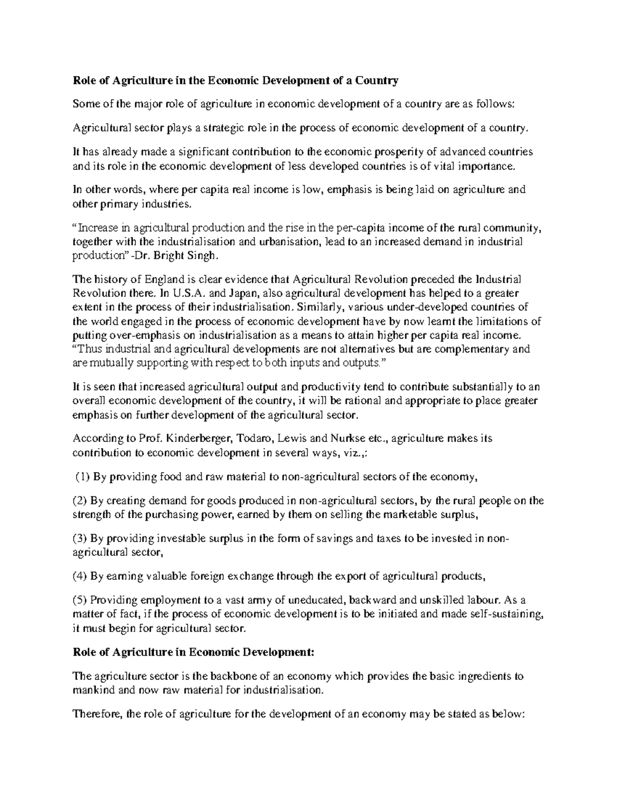 WEEK 11 Role of Agriculture in the Economic Development of a Country ...