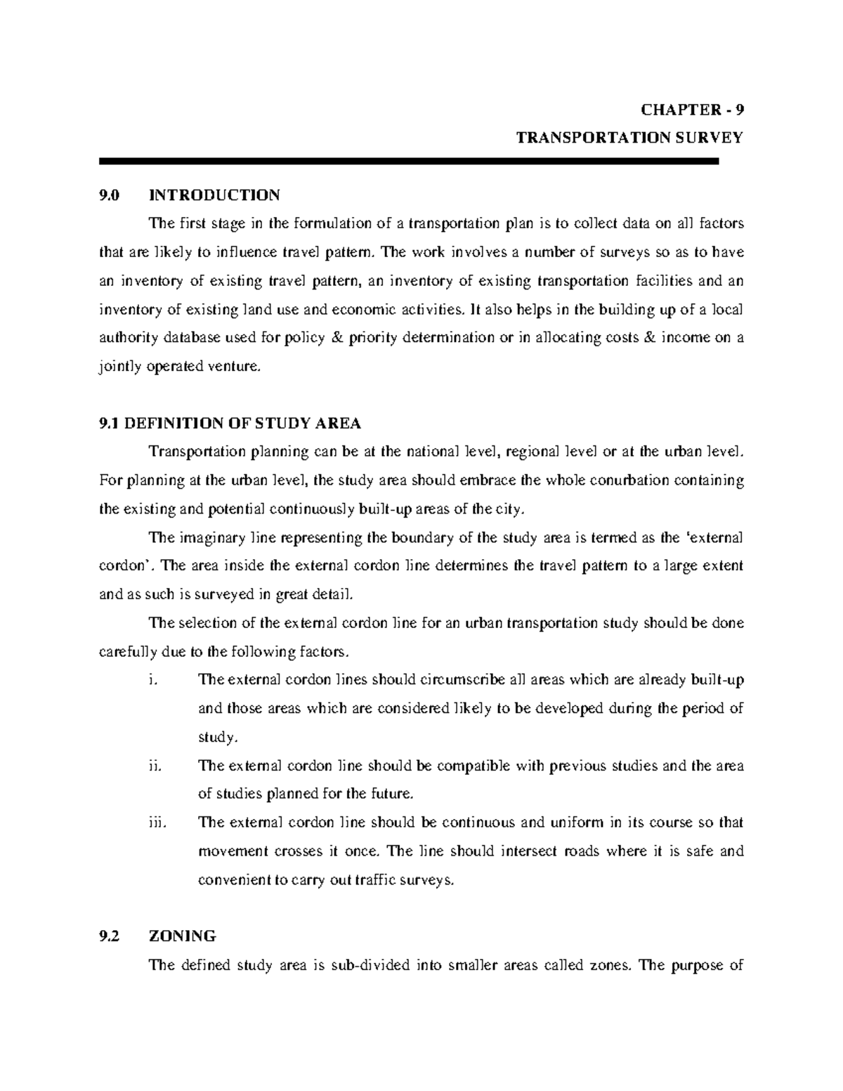 Lecture 1 - transport - CHAPTER - 9 TRANSPORTATION SURVEY 9 ...