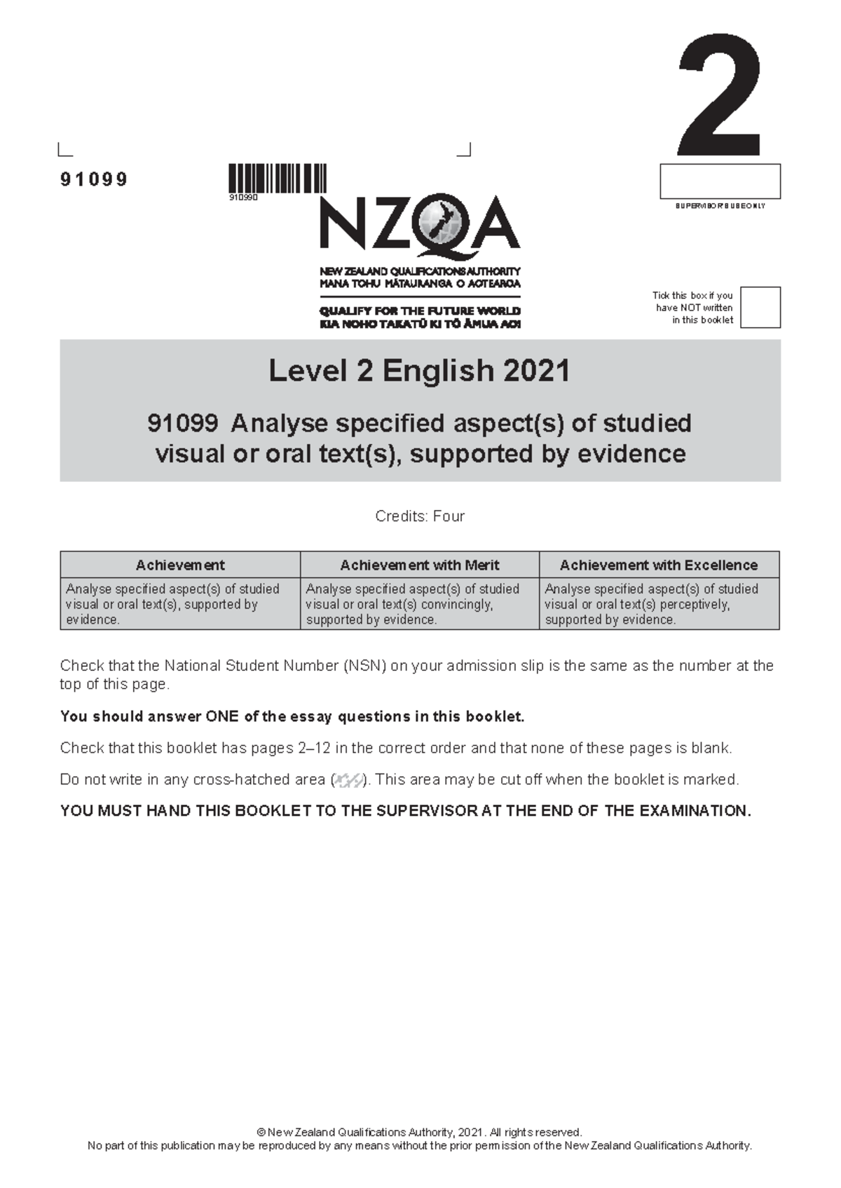 Progress test 1 2021 - 910990 SUPERVISOR’S USE ONLY ####### 9 1 0 9 9 ...