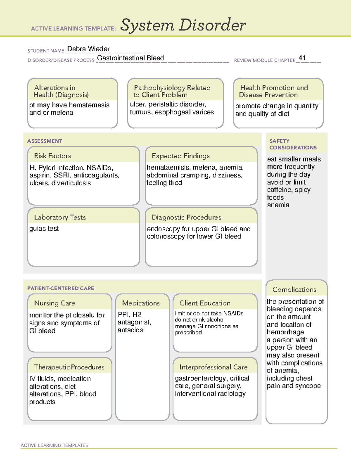 System disorder Gastrointestinal bleed - ACTIVE LEARNING TEMPLATES ...