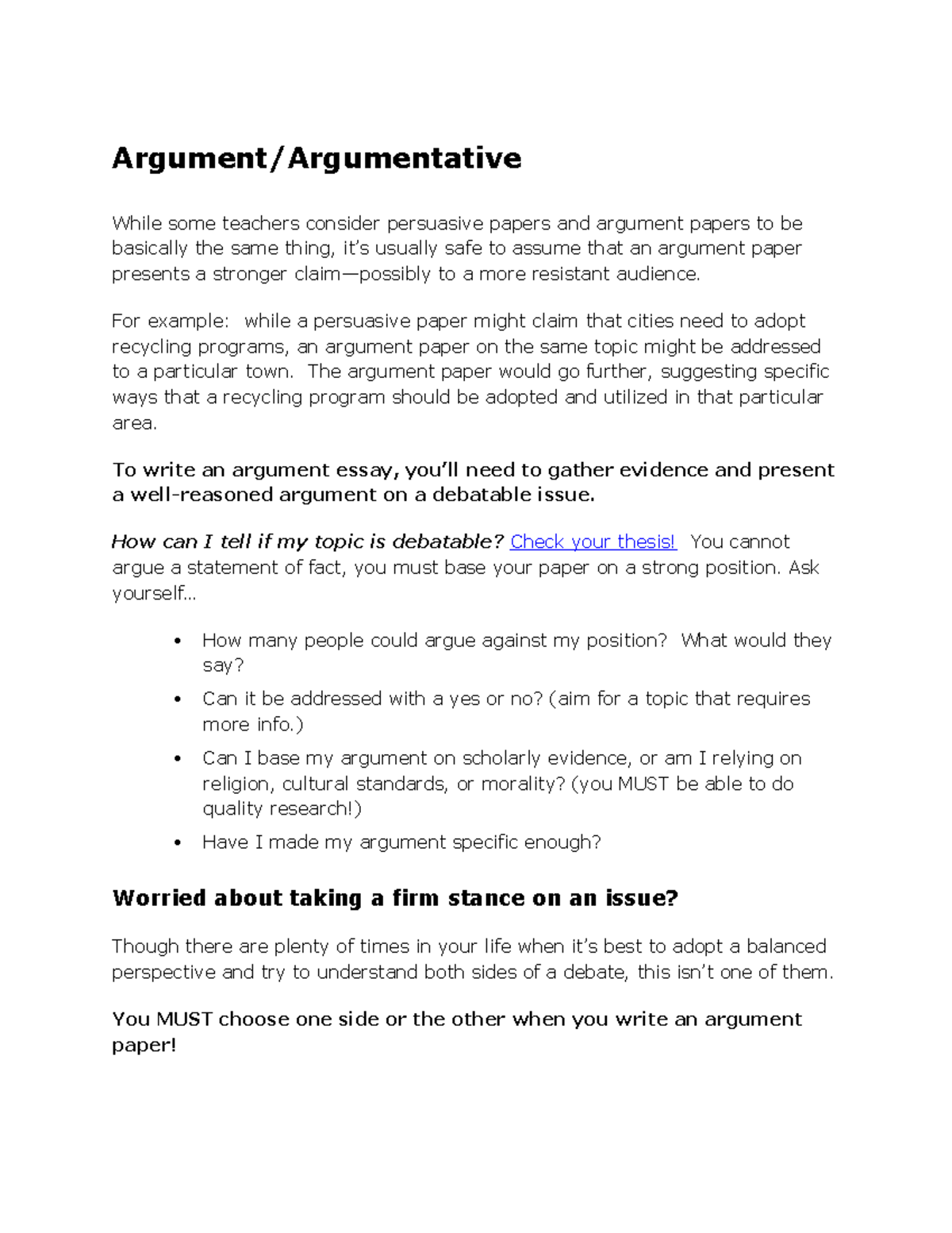 Lecture Notes, Short Argument (1) - Argument/Argumentative While some ...