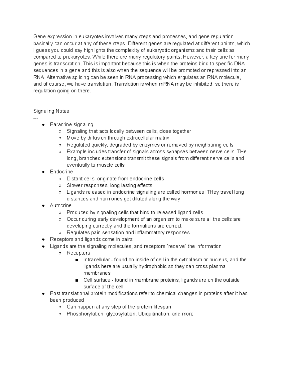 Eukaryotic Gene Regulation And Signaling Notes - Gene Expression In 