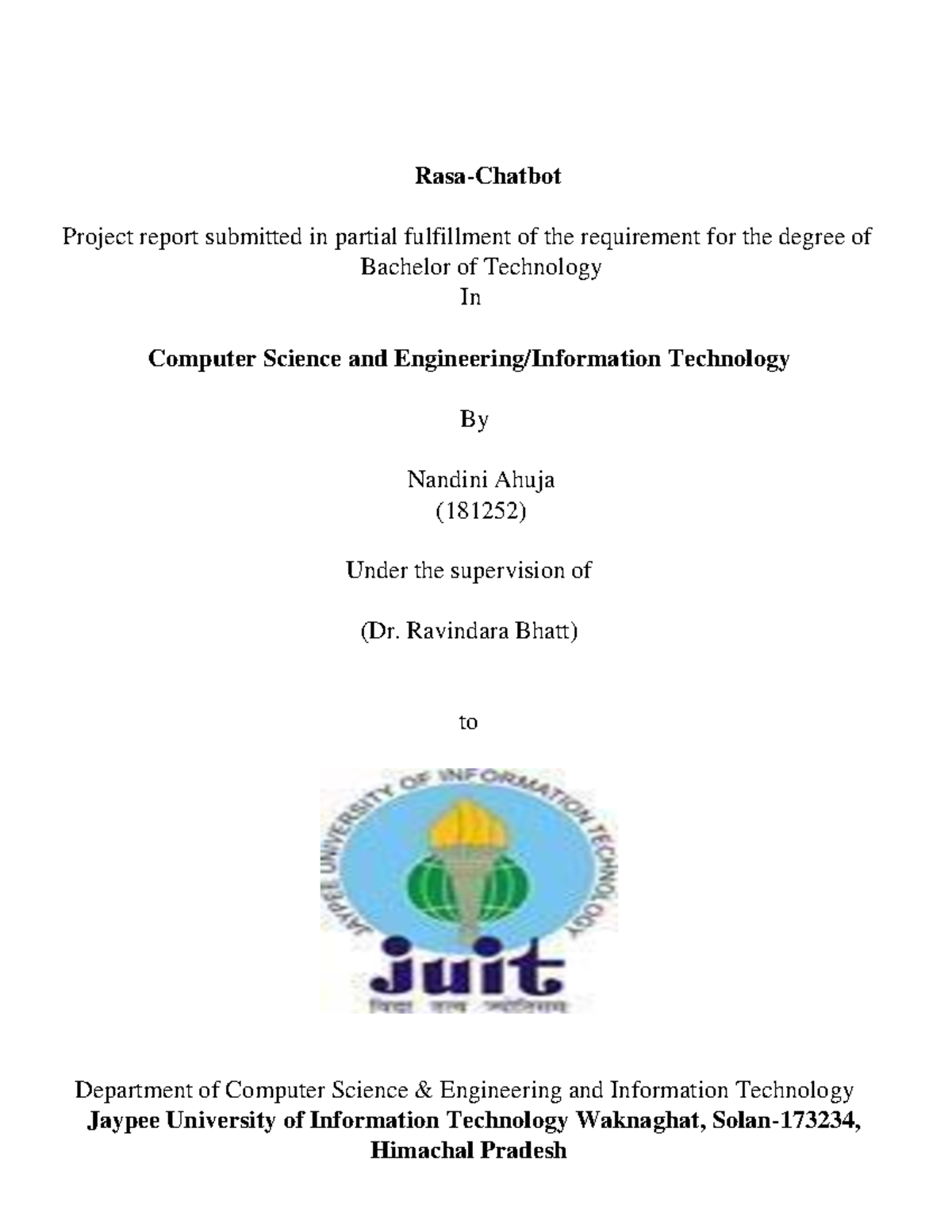 Rasa Chatbot - Project - Rasa-Chatbot Project report submitted in ...