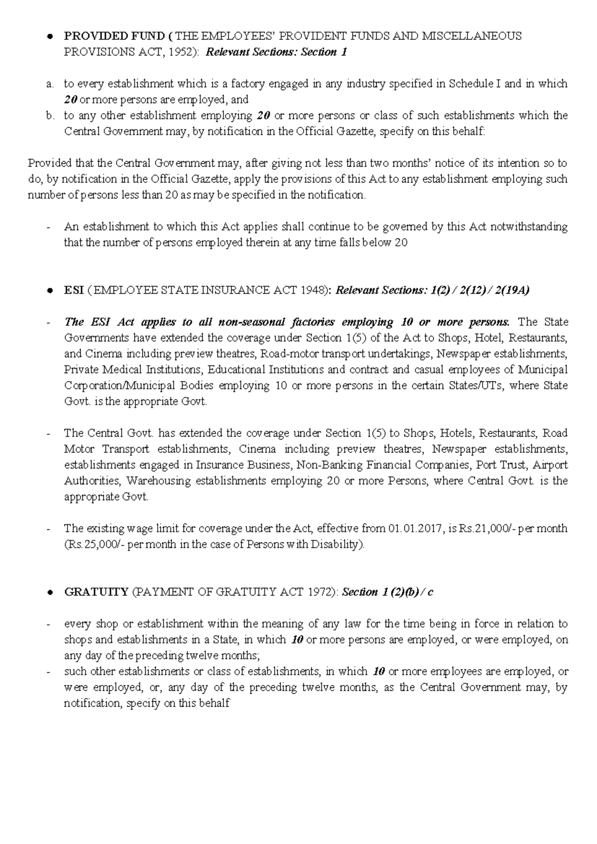 Labour Law Compliance - NOTES - PROVIDED FUND ( THE EMPLOYEES ...