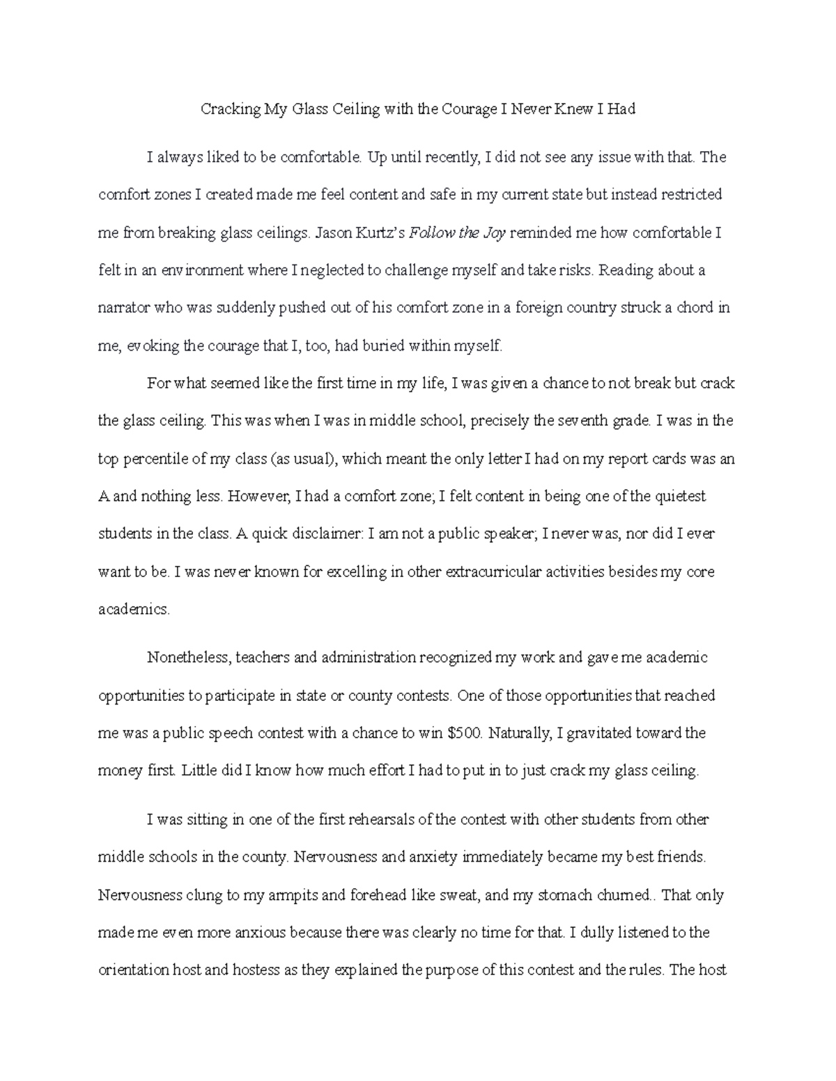 Narrative Essay Student Example Follow The Joy Cracking My Glass