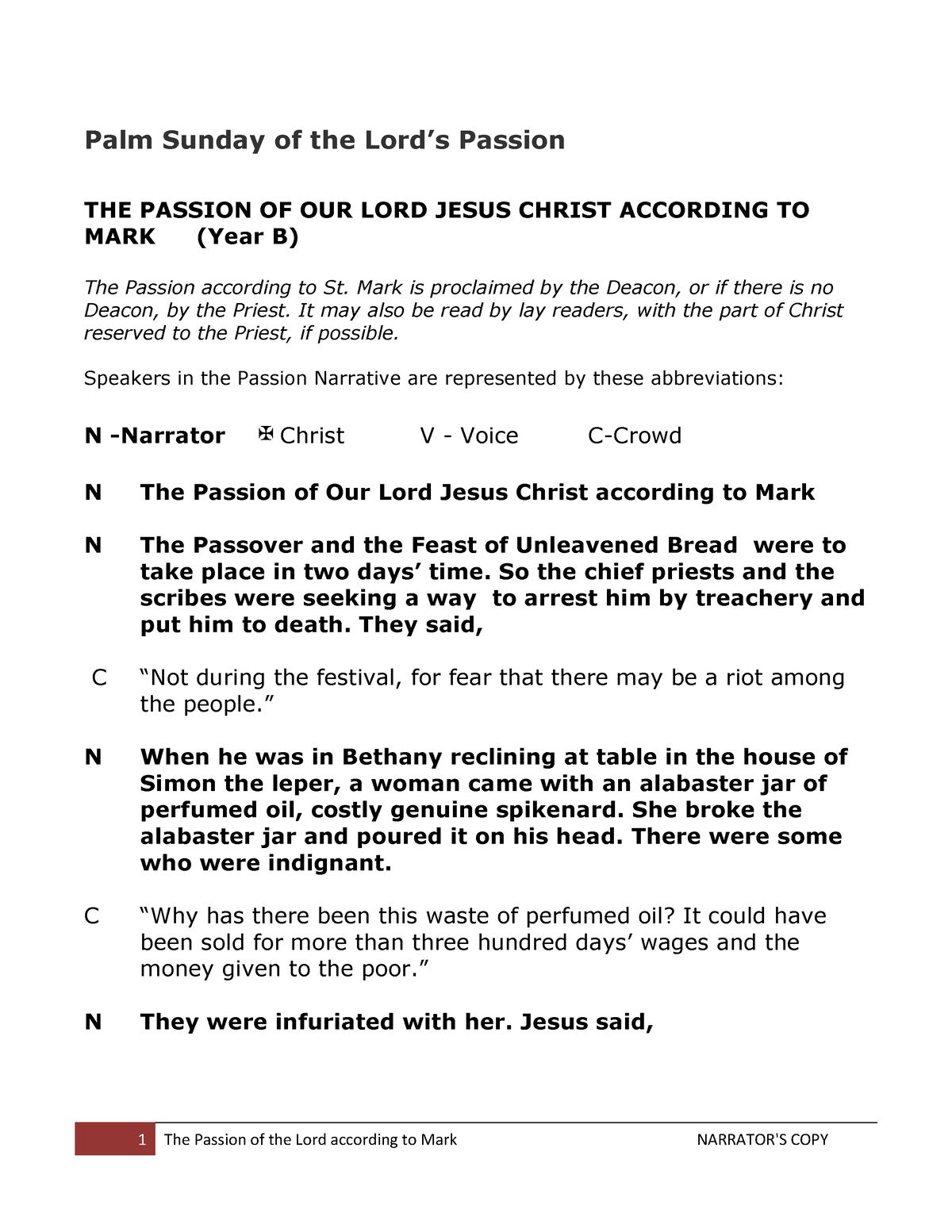 The passion of the Lord according to Mark narrator 2 - Palm Sunday of ...
