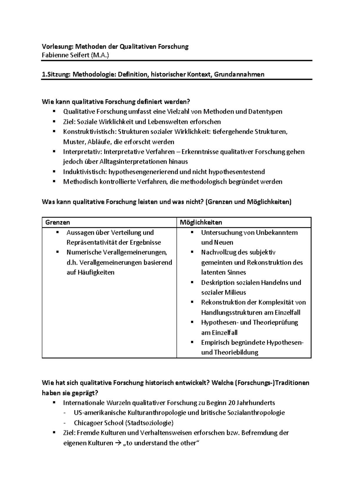 Qualitative Forschung Sitzung 1-4 - Vorlesung: Methoden Der ...