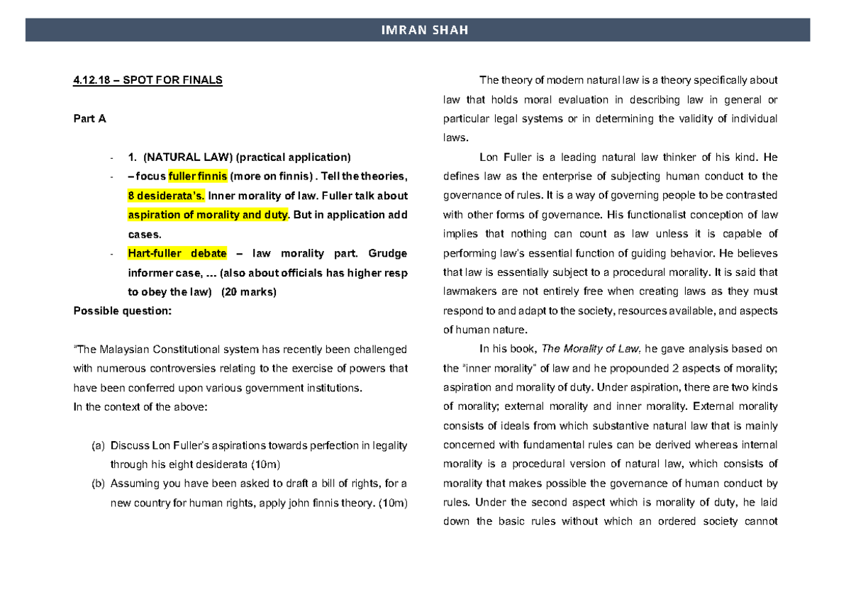 Juris Spots IMRAN SHAH 4.12 SPOT FOR FINALS The theory of modern