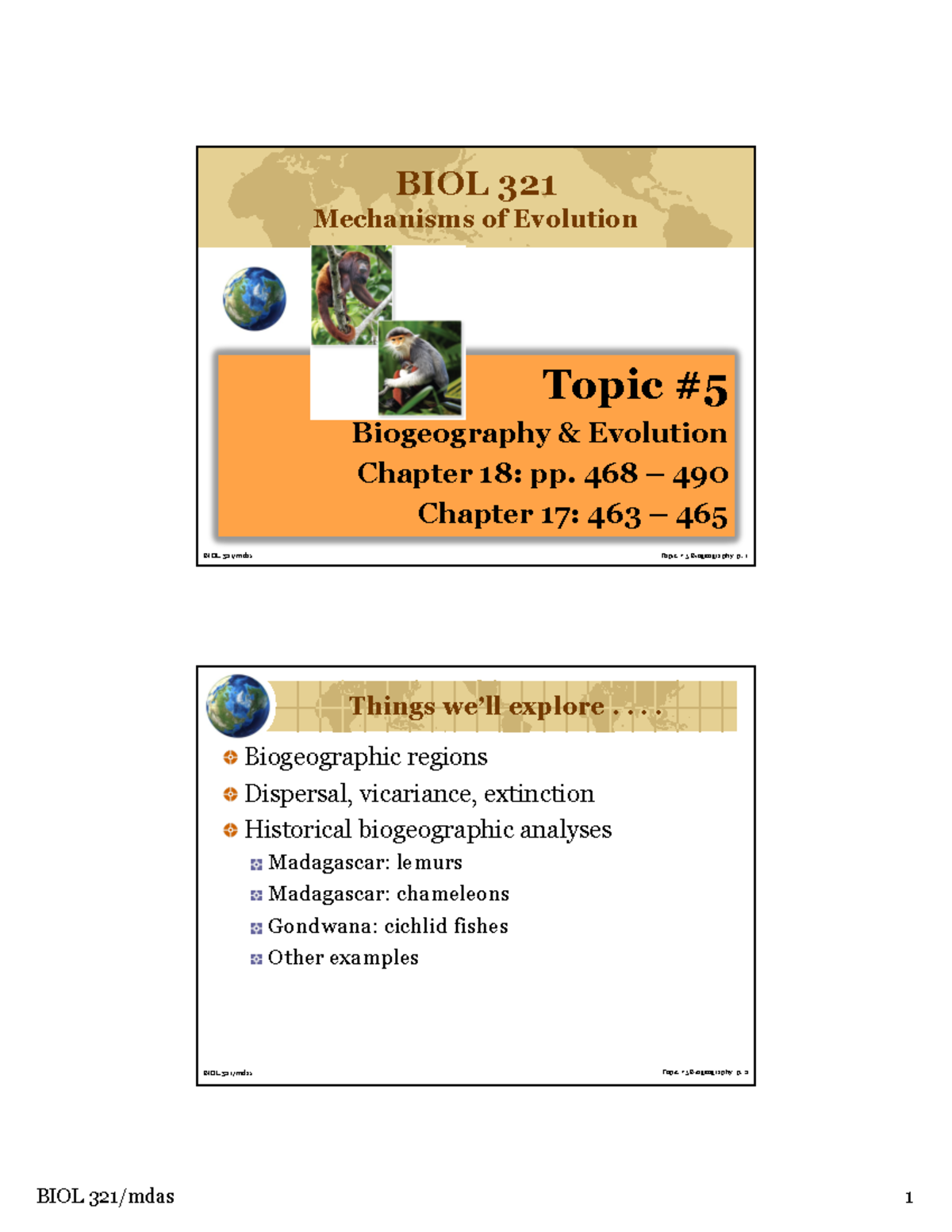 BIOL 321 - 05 - Biogeography & Evolution - BIOL 321 Mechanisms Of ...