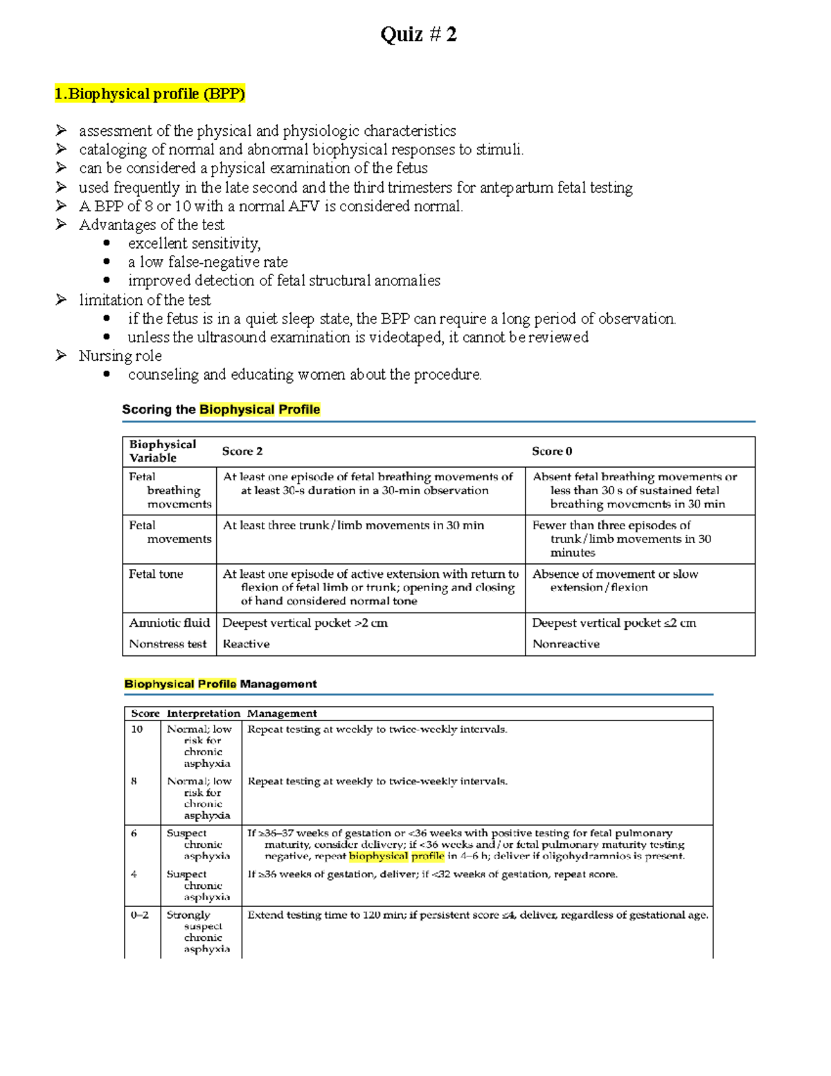 Quiz 2 obstetric and peds - Quiz # 2 1 profile (BPP) assessment of the ...