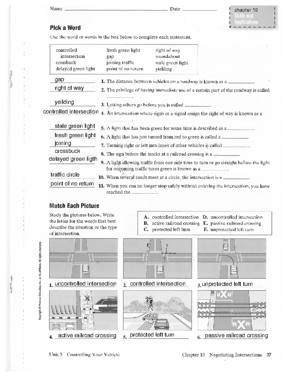 Ch 10 Worksheet - gap right of way yeilding controlled intersection ...