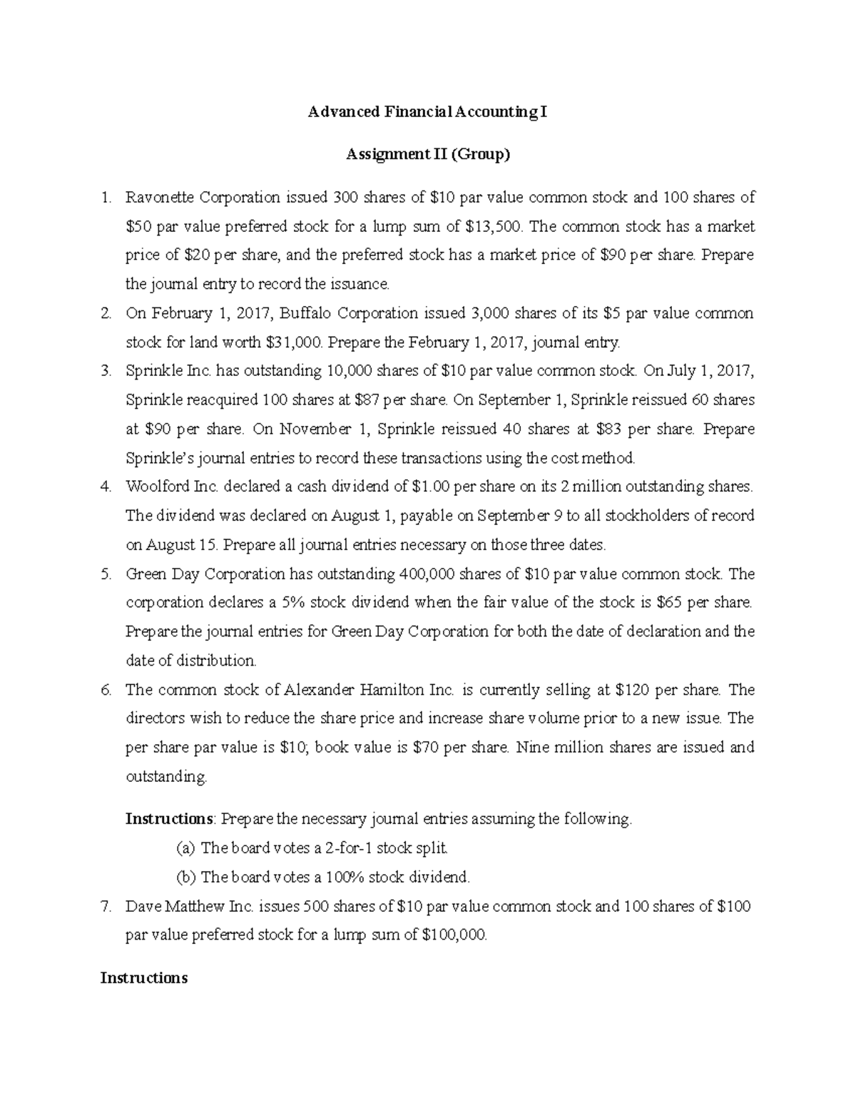 Assignment AFA I - dereje - Advanced Financial Accounting I Assignment ...