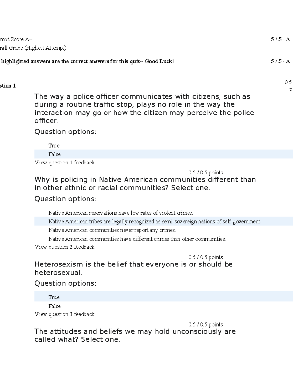 CJ-120 Module 1-0 Check Your Knowlegge - 5 / 5 - A Highlighted Answers ...