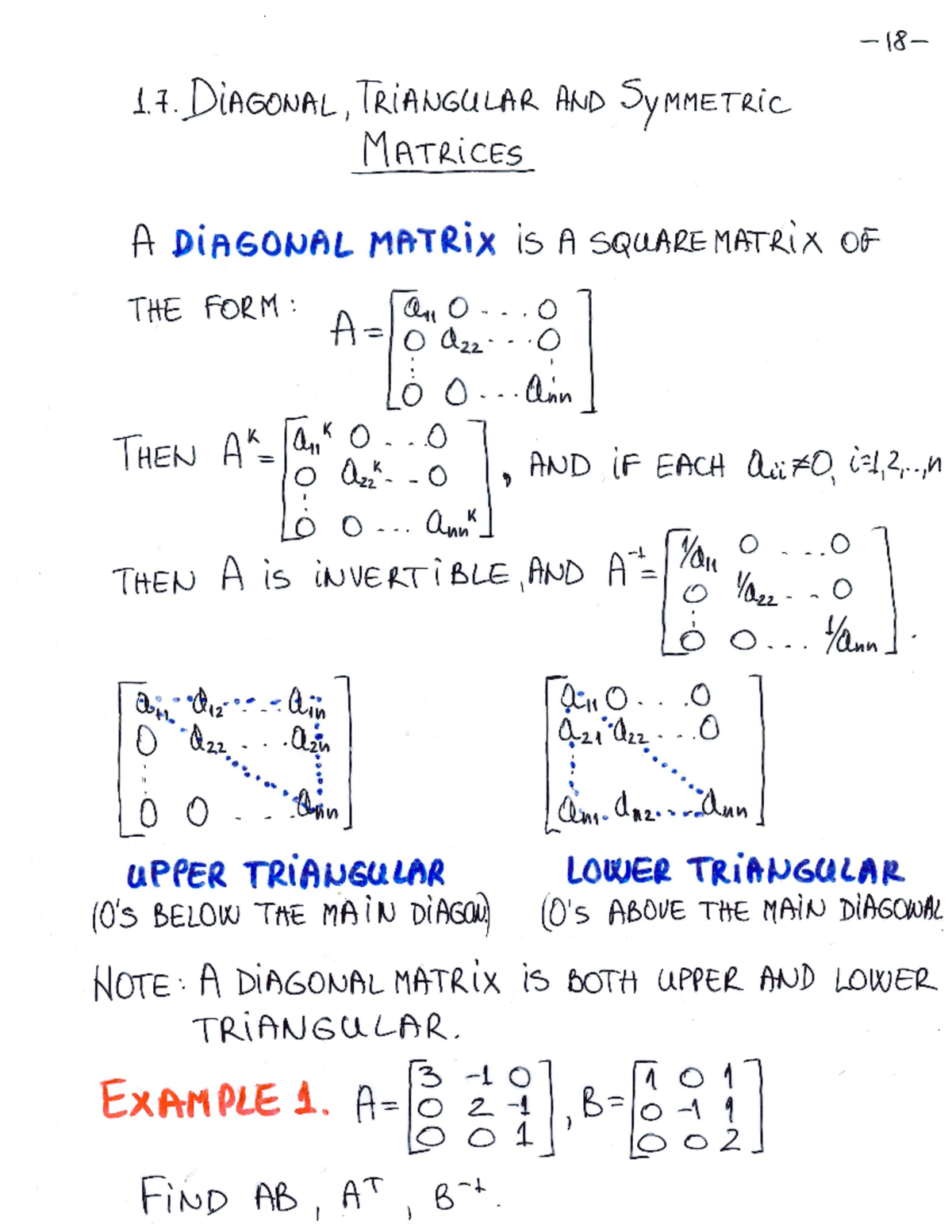 Notes 1 - diagonal triangular and symetric matrices - MATH 1300 - Studocu