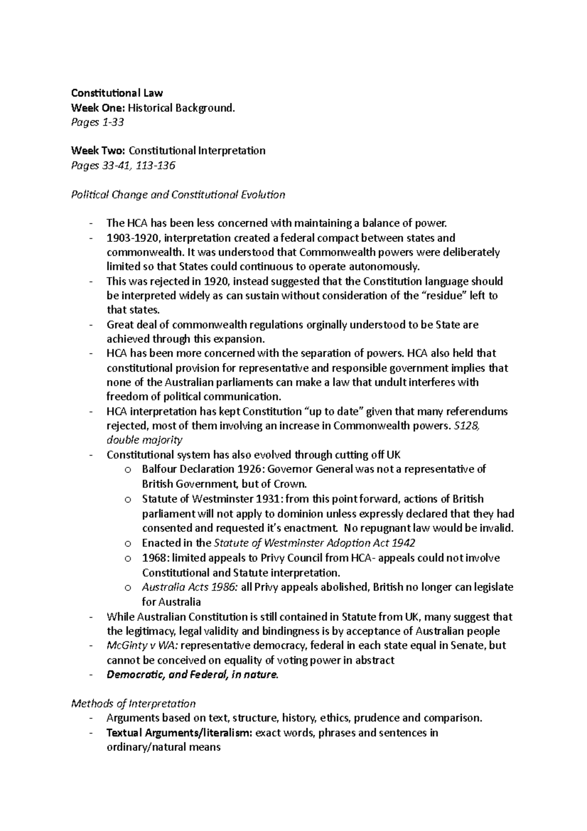 Textbook Summary - Constitutional Law Week One: Historical Background ...