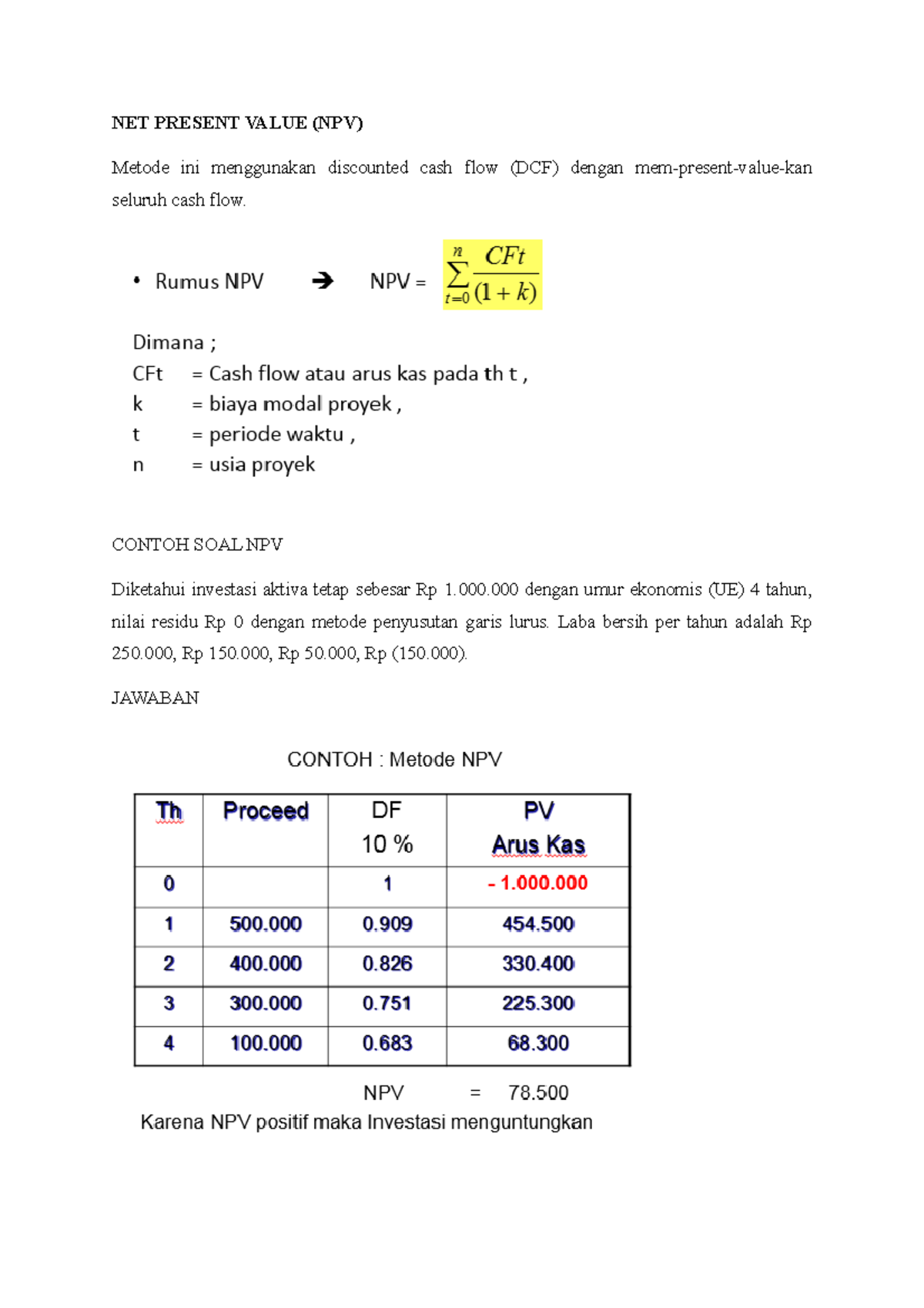 Net Present Value (SOAL DAN Jawaban) - NET PRESENT VALUE (NPV) Metode ...