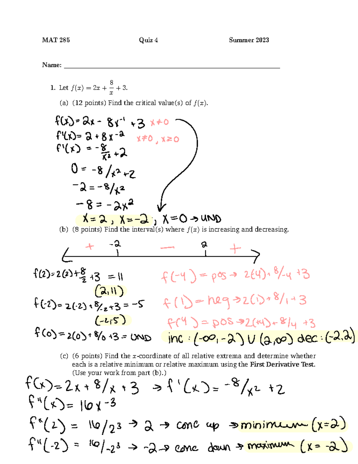 MAT 285 Quiz 4 Summer 23 - MAT 285 - Studocu
