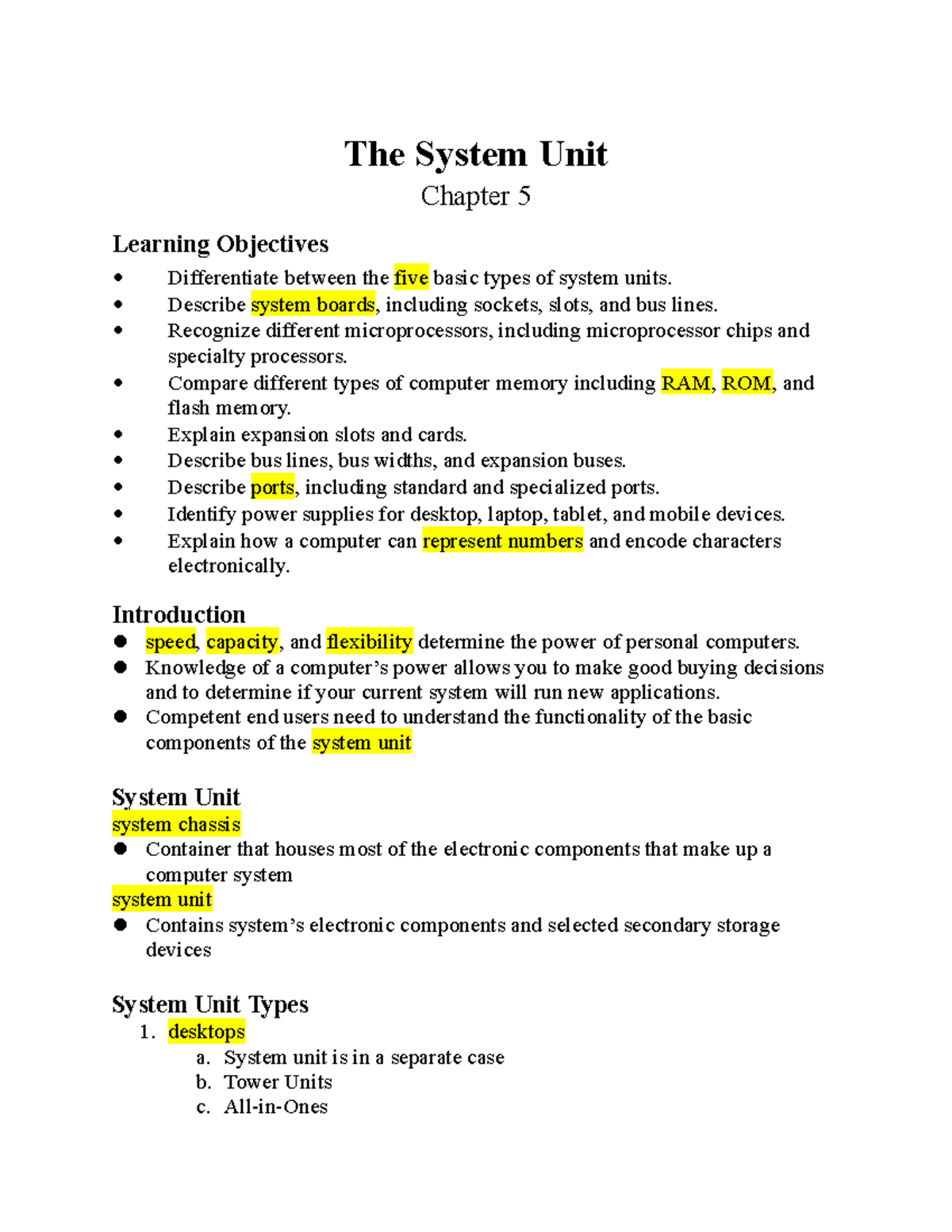 Chapter+5 - notes for chapter 5 - The System Unit Chapter 5 Learning ...