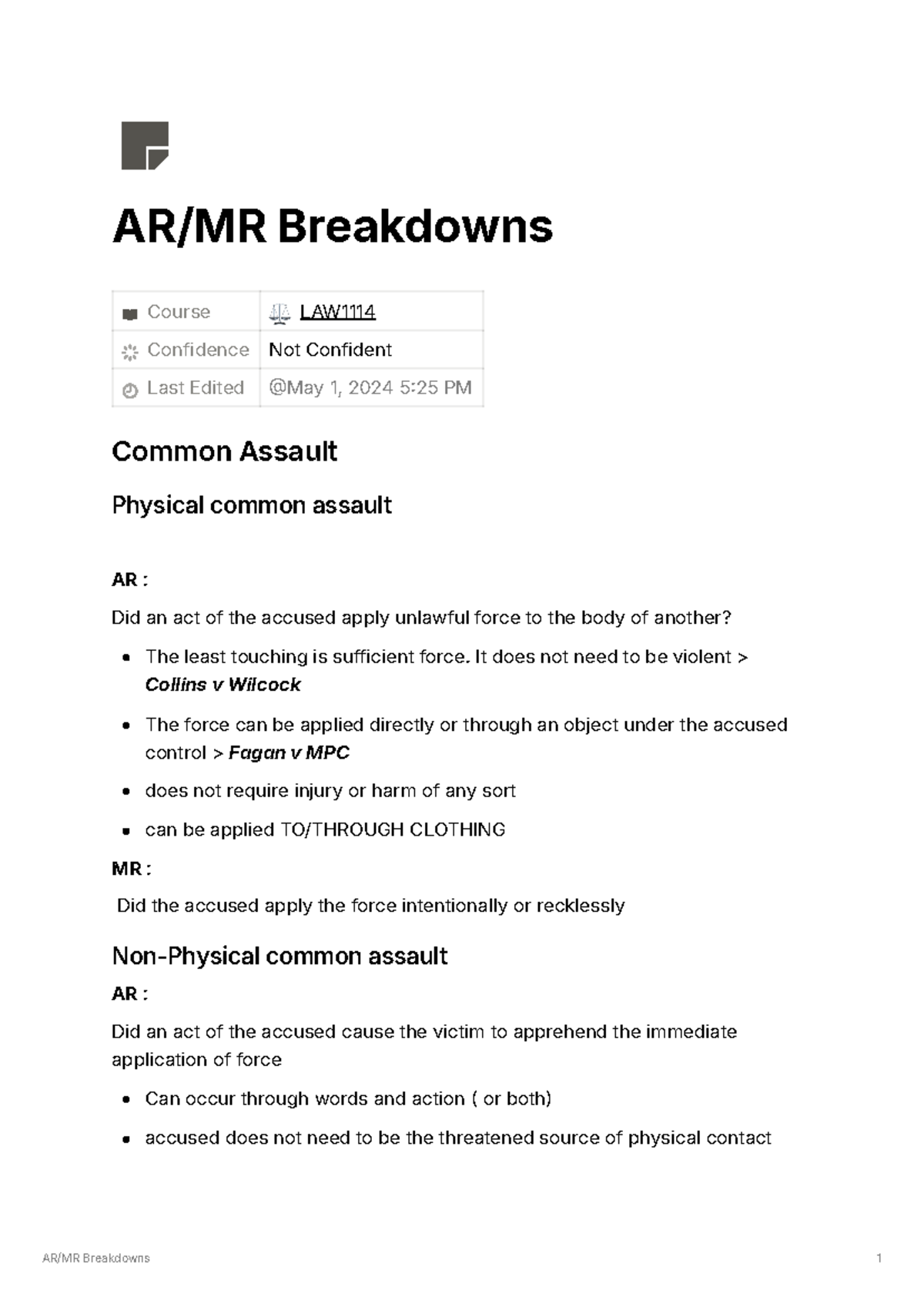 AR:MR Breakdowns : Assault - AR/MR Breakdowns Course ⚖ LAW Confidence ...