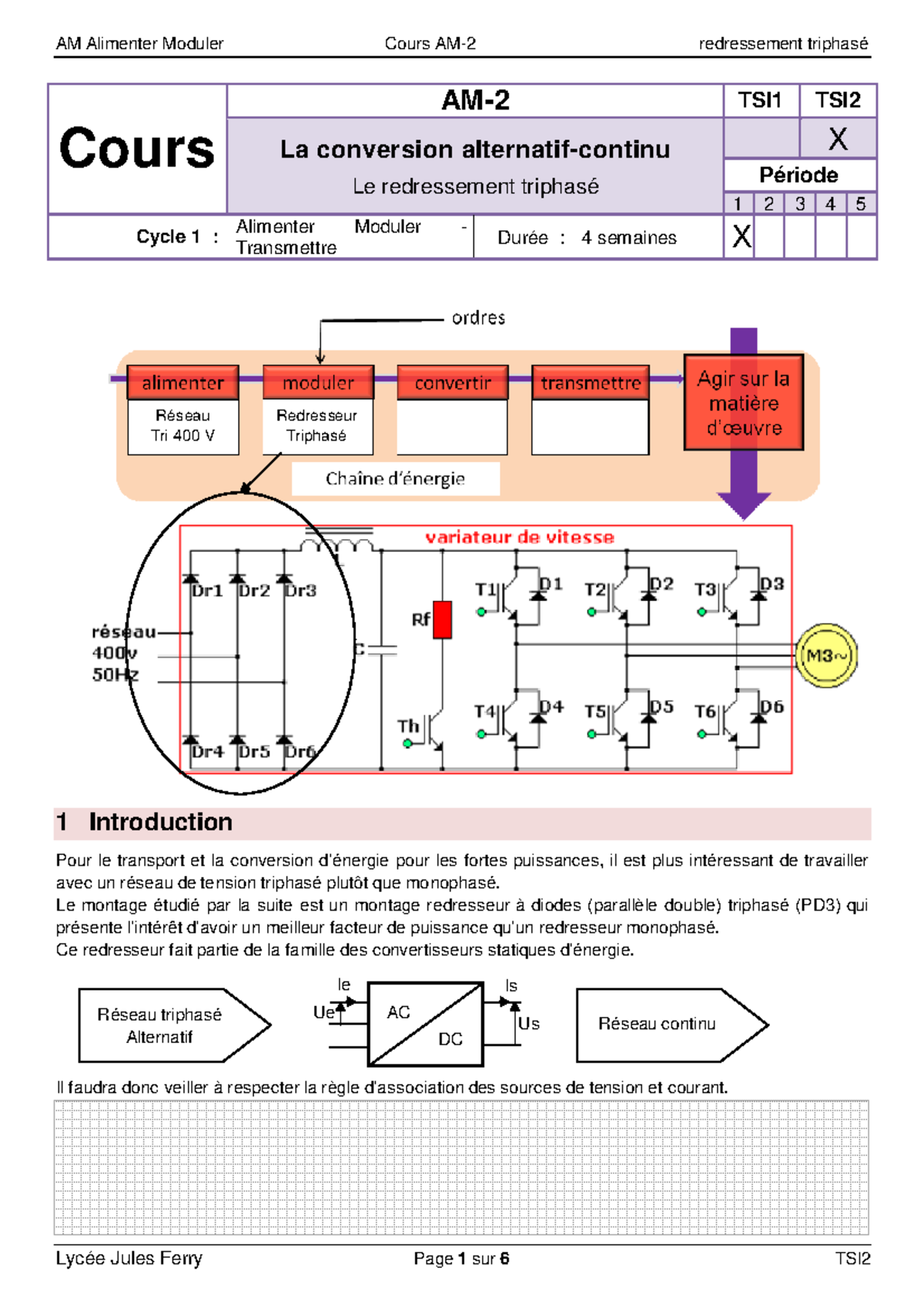 Cours AM2 Redresseur Triphase - 1 Introduction Pour Le Transport Et La ...