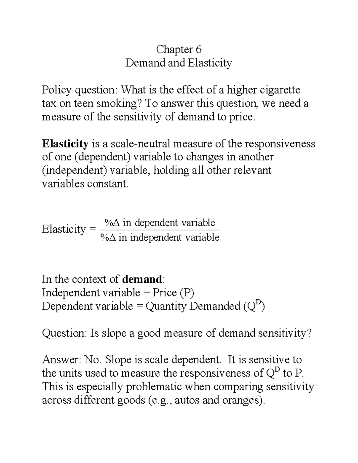 Chapter 6 Demand and Elasticity - Chapter 6 Demand and Elasticity ...