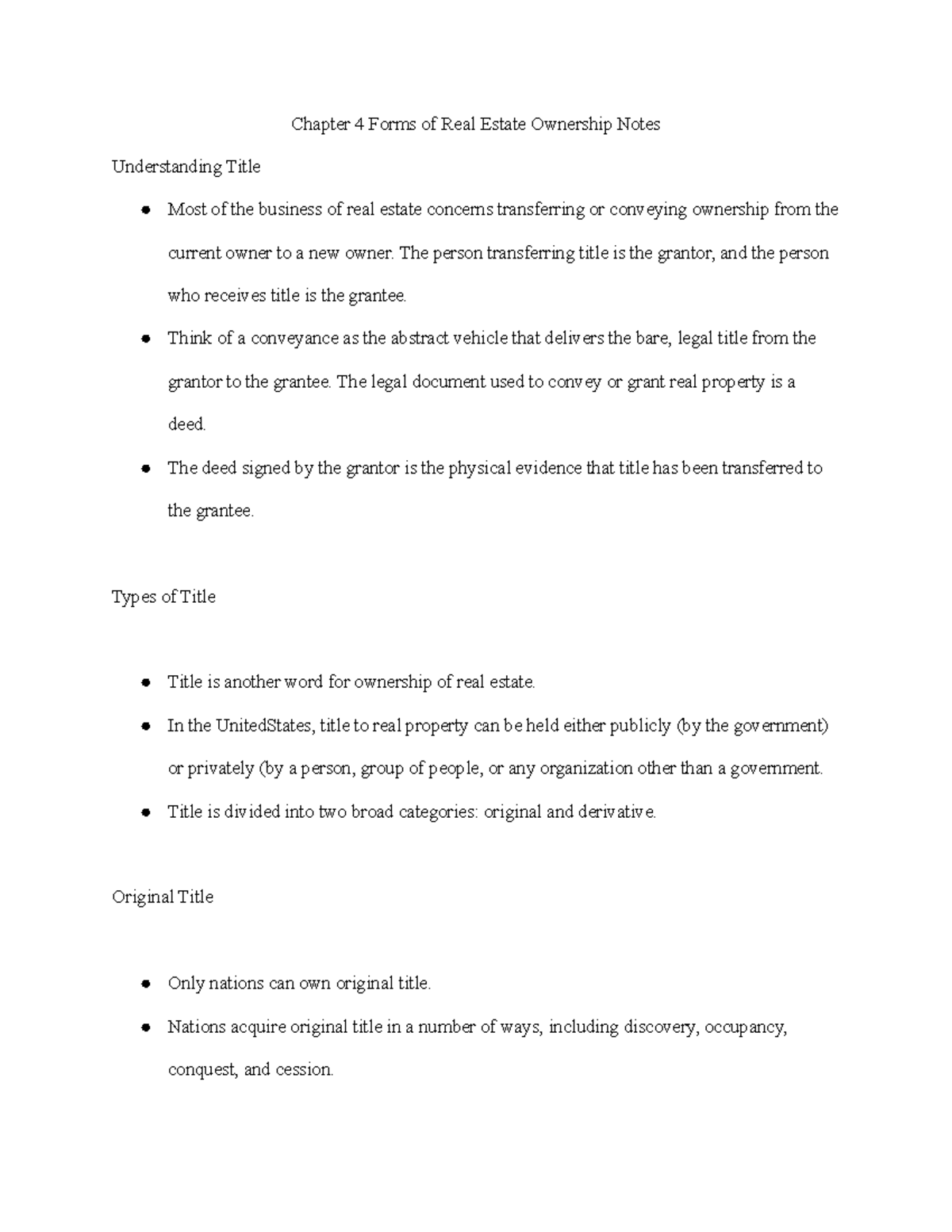 Chapter 4 Forms Of Real Estate Ownership Notes - The Person ...