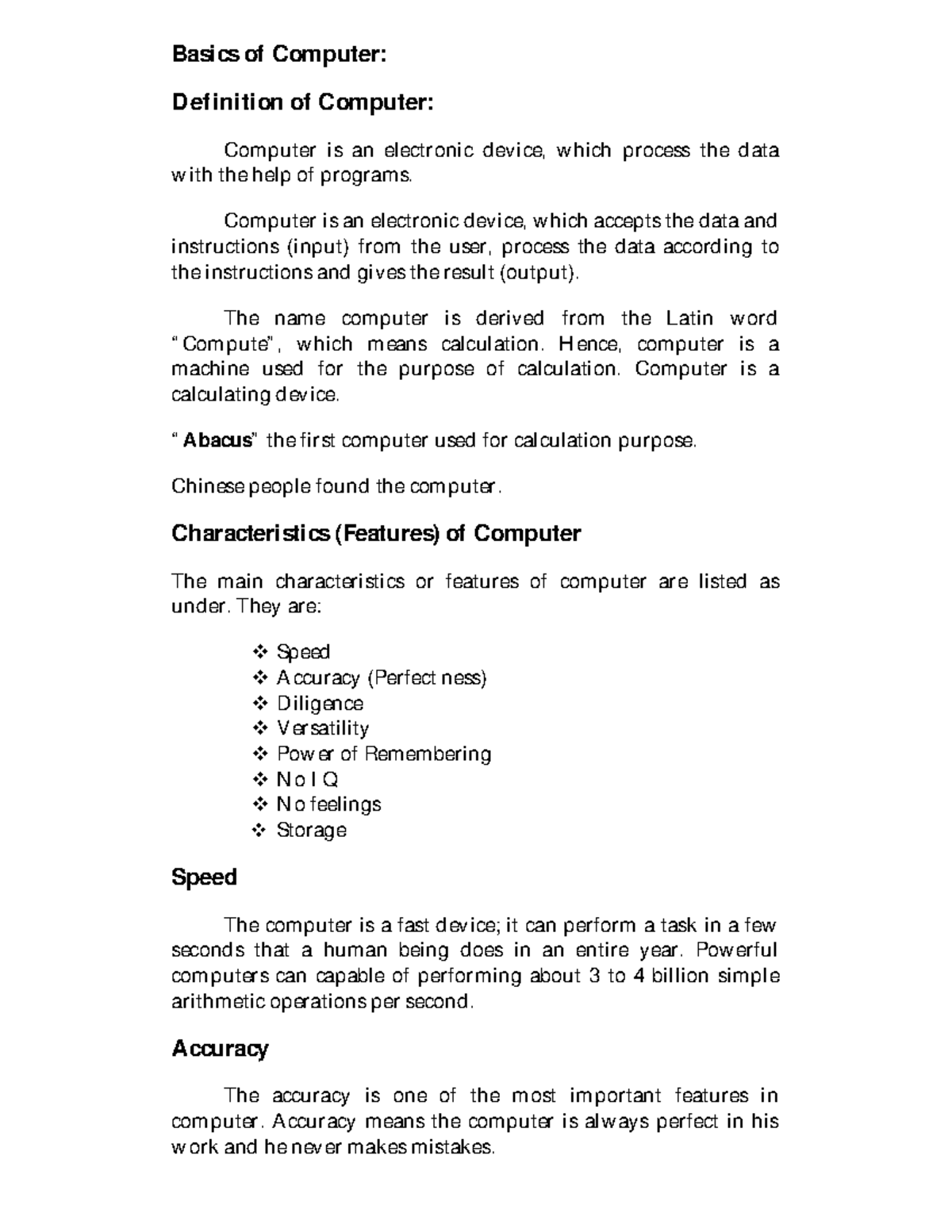 Fundamentals of computer Basics of Computer D ef inition of Computer