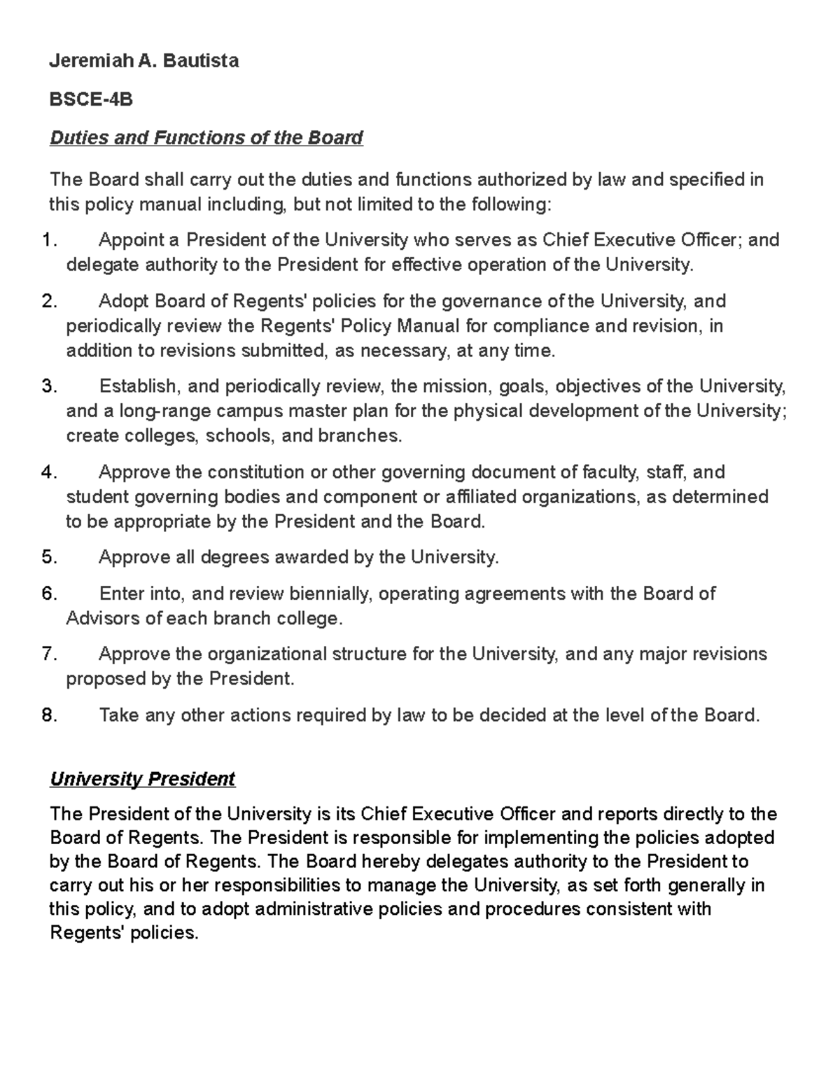Engineering Management - Jeremiah A. Bautista BSCE-4B Duties and ...