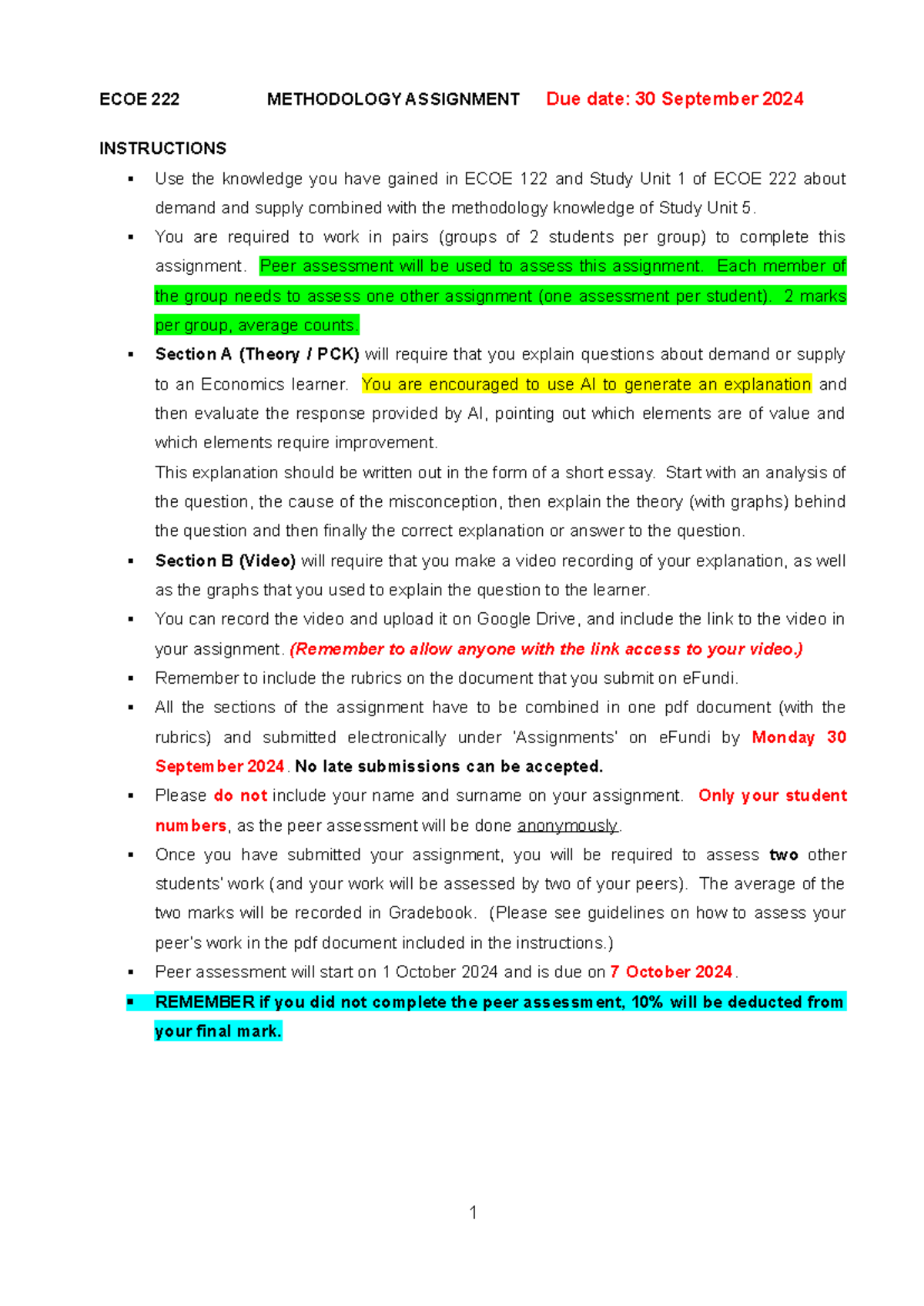ECOE 222 Methodology Assignment 2024 PC - ECOE 222 METHODOLOGY ...