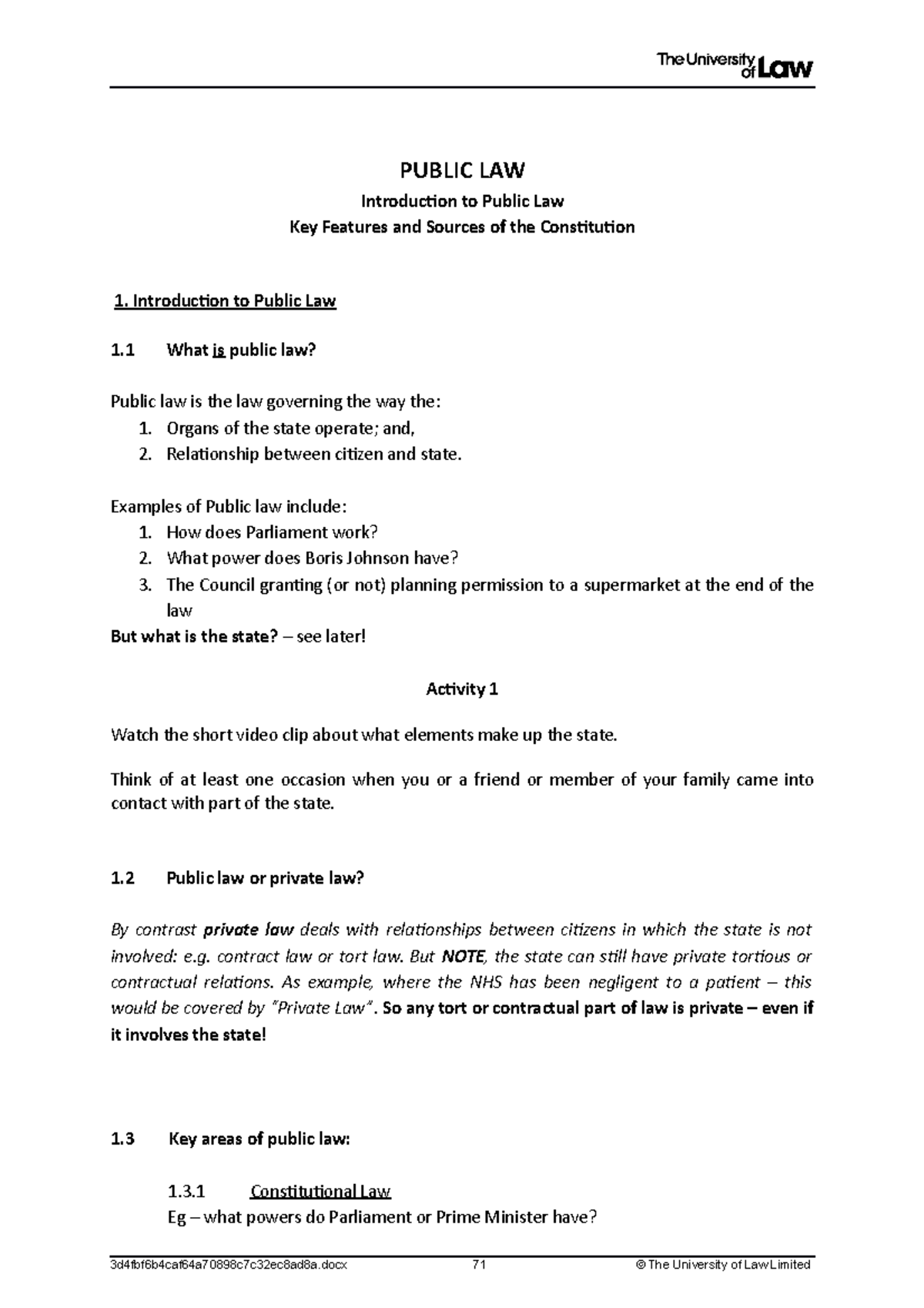 LG1 - Lecture notes 1 - PUBLIC LAW Introduction to Public Law Key ...