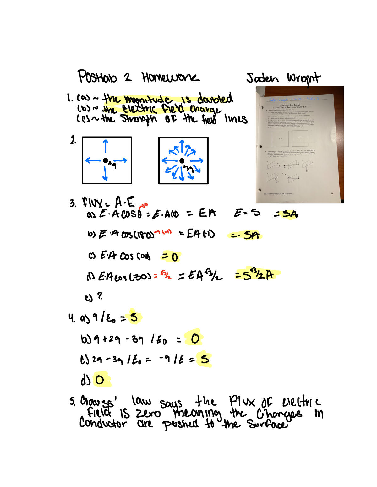 Phys 2 Lab- Postlab 2 - Postlab 2 Homework Jaden Wright 1 Ca The ...