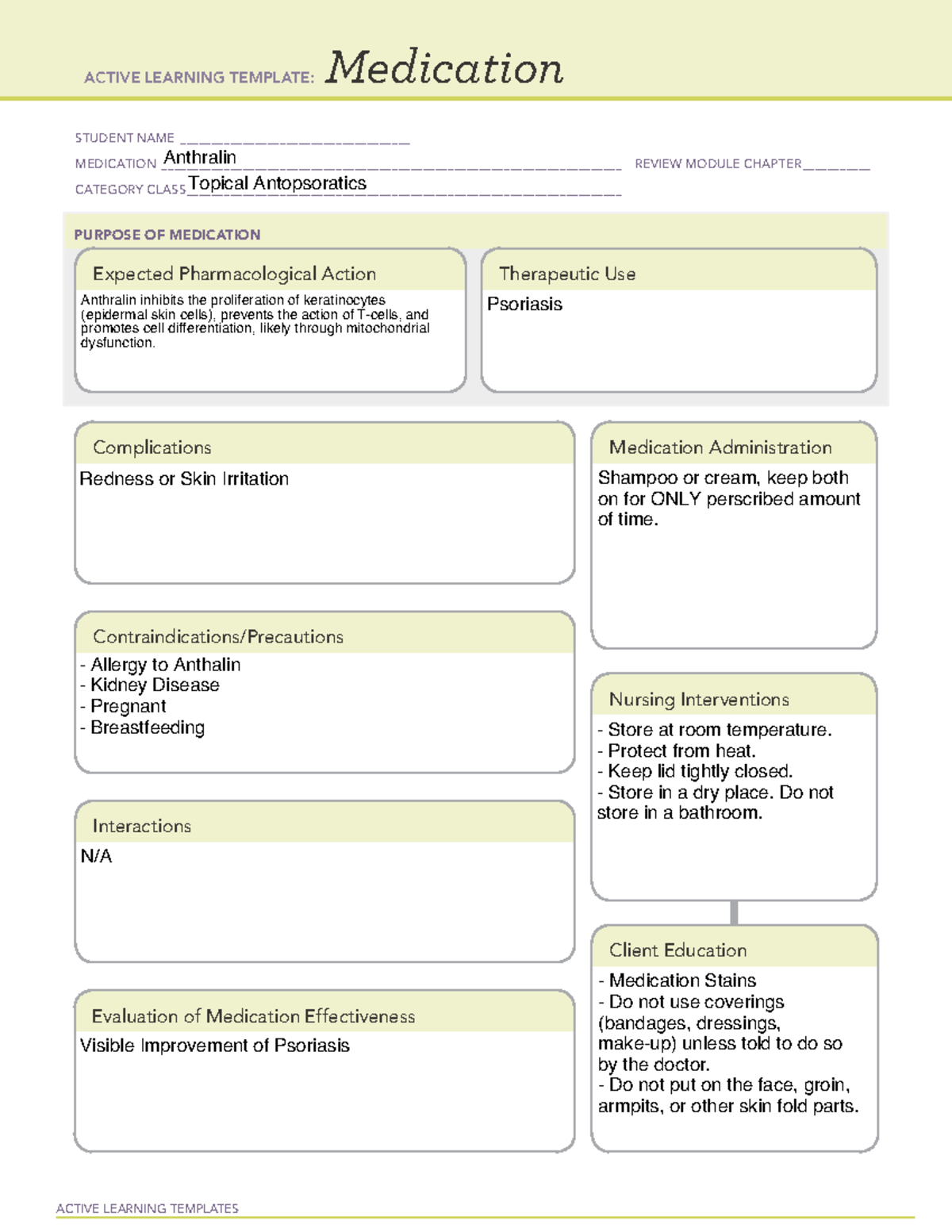 Anthralin - Ati med temp - ACTIVE LEARNING TEMPLATES Medication STUDENT ...